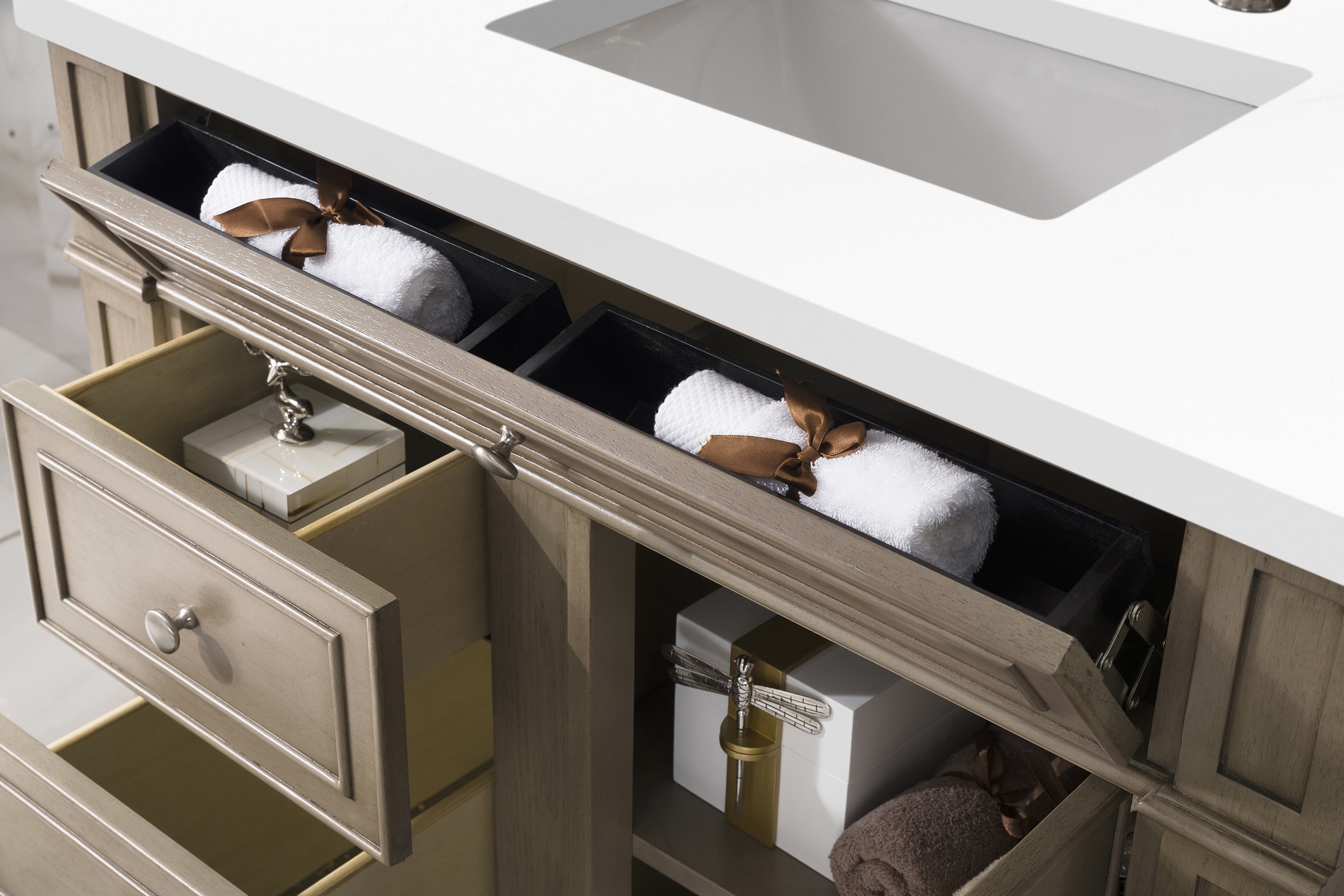 Bristol 36 Inch Single Bathroom Vanity in Whitewashed Walnut with 3CM White Zeus Quartz Countertop - Perfect for Modern Farmhouse & Coastal Style Bathrooms