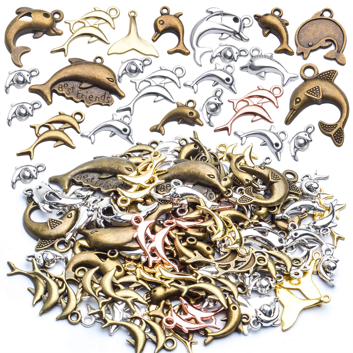 100g Mixed Style Dolphin Charms for Jewelry Making - DIY Pendants for Earrings, Bracelets & Necklaces - Perfect for Crafting, Gifts and Beach-Themed Accessories