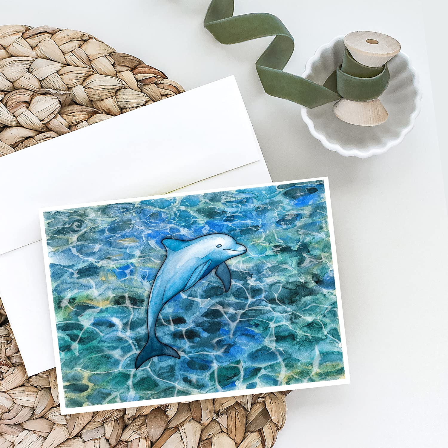 Dolphin Greeting Cards and Envelopes - Pack of 8 Blank A7 Size (5x7) Note Cards for Birthday, Thank You & Special Occasions | Whimsical Marine Theme Stationery