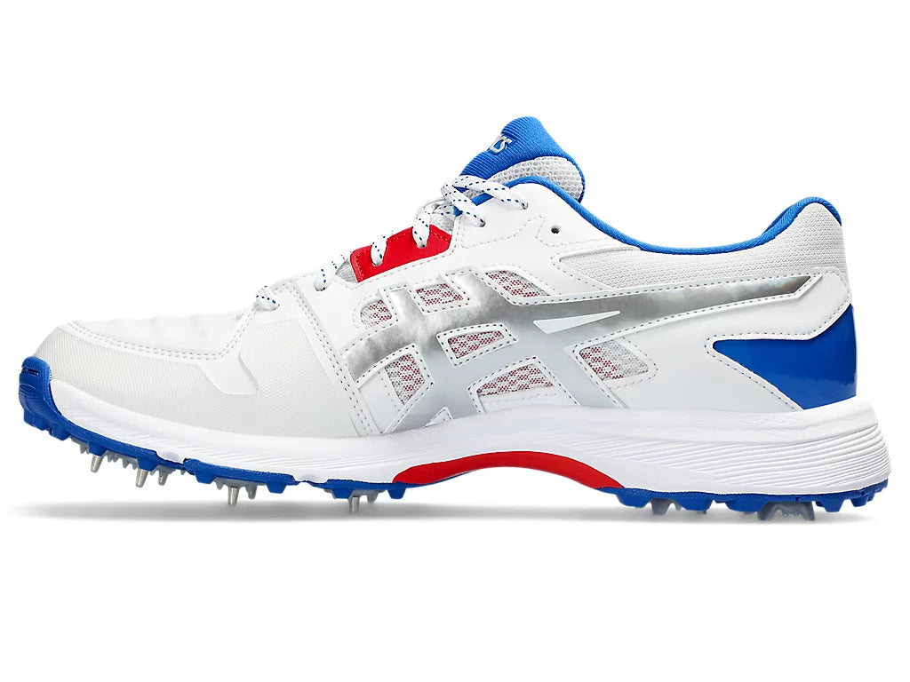ASICS GEL-GULLY 7 Cricket Shoes - White/Pure Silver Metal Spikes for Enhanced Traction & Performance | Ideal for Professional Cricket Matches & Training