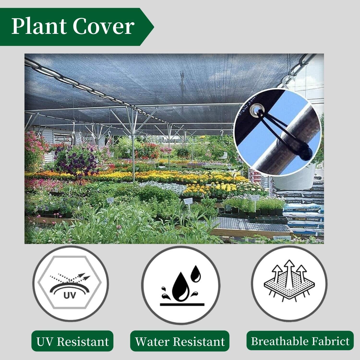 70% UV Resistant Shade Cloth - 6x6.6 FT Sunblock Garden Mesh with Grommets & 8 Ball Bungees - Green Plant Cover for Greenhouse, Patio, Chicken Coop, Pool - Perfect for Outdoor Sun Protection & Gardening Needs