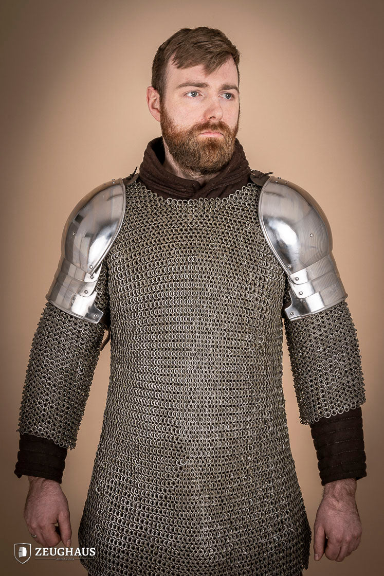 Polished 1.6mm Pauldrons 1460 - Medieval Armor Shoulder Plates for LARP, Cosplay & Renaissance Fairs