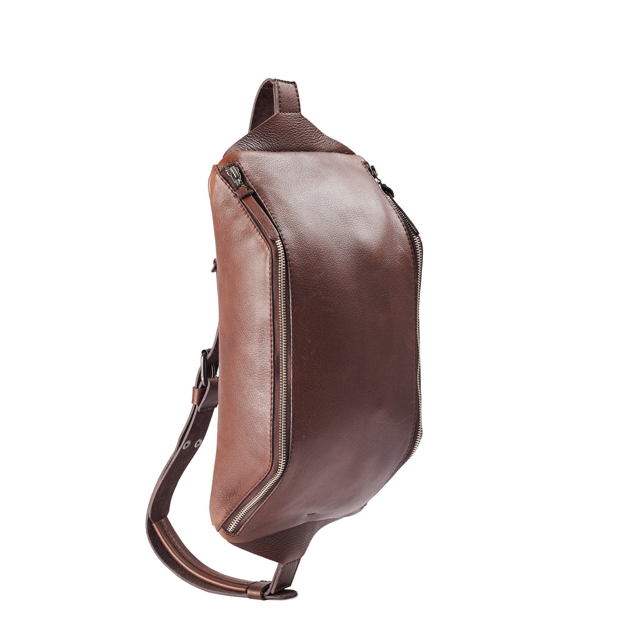 Brown Leather Sling Backpack for Men - Single Strap Shoulder Bag, Small Daypack for Everyday Carry | Perfect for Street Fashion, Festivals & Travel | Durable Crossbody Messenger Bag Gift Idea