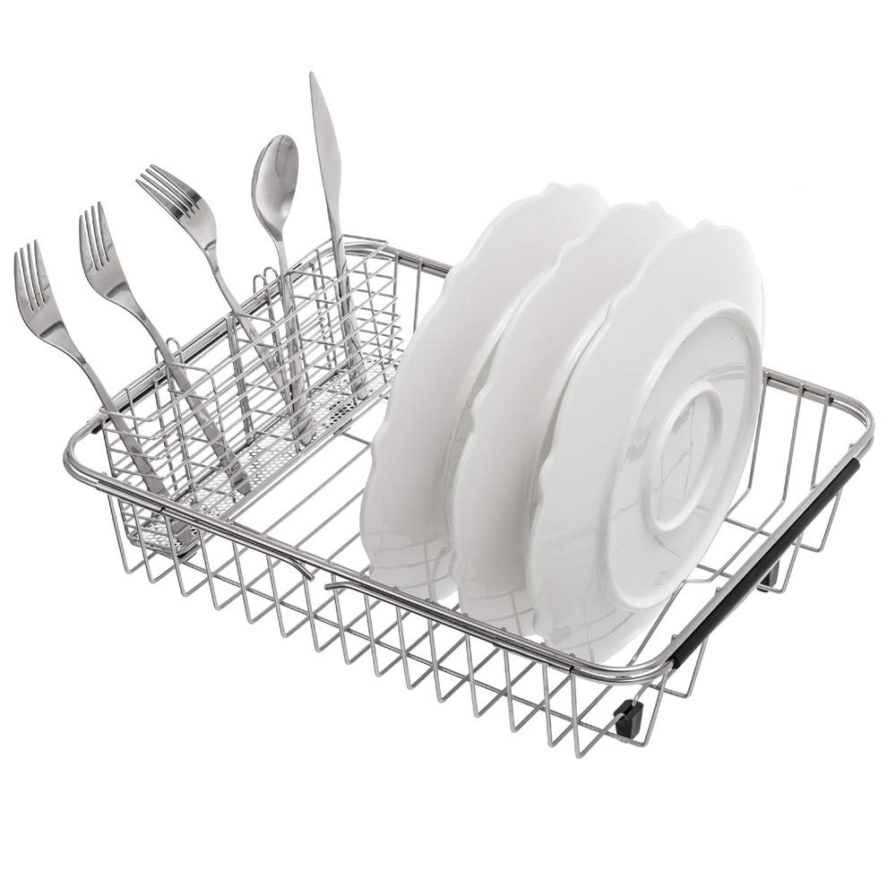 SANNO Stainless Steel Silverware Holder Organizer - 4 Compartment Hanging Cutlery Drying Rack for Spoons, Forks & Knives - Perfect for Kitchen Countertop, Drawer or Cabinet Storage