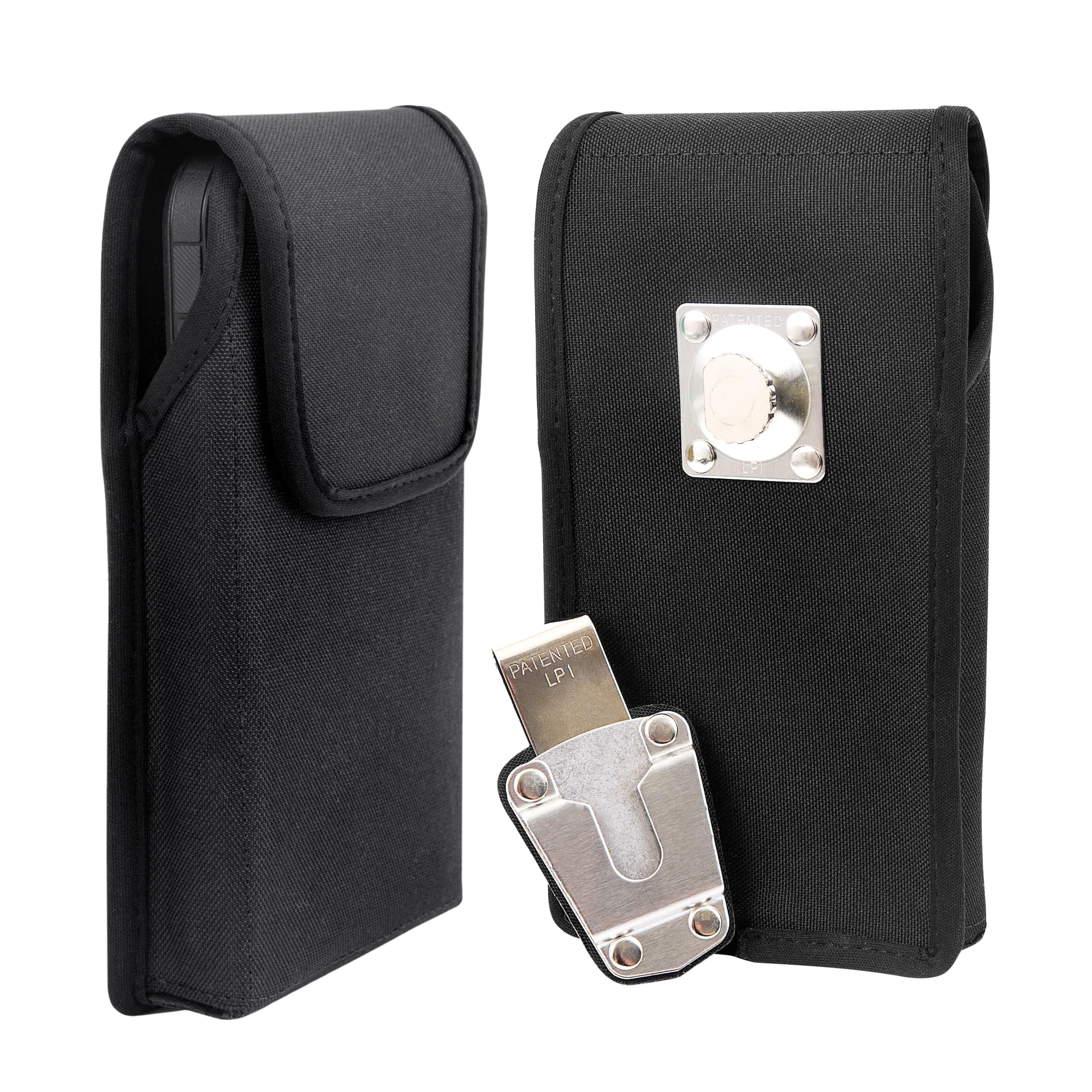 Premium Nylon Phone Holster for iPhone 14 Pro Max/14 Plus/12/13 Pro Max - Heavy Duty Belt Clip Pouch for Large Phones with Bulky Cases (Black) - Perfect for Outdoor Activities, Work, Hiking & Travel