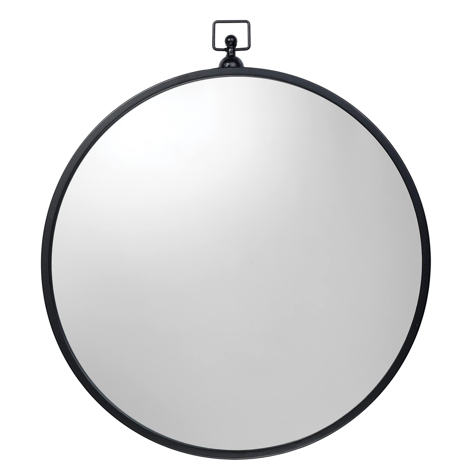Benjara Round Wall Mirror - 24 Inch Black Metal Frame with Loop Hook for Easy Hanging | Perfect for Bedroom, Bathroom, Living Room & Entryway Decor