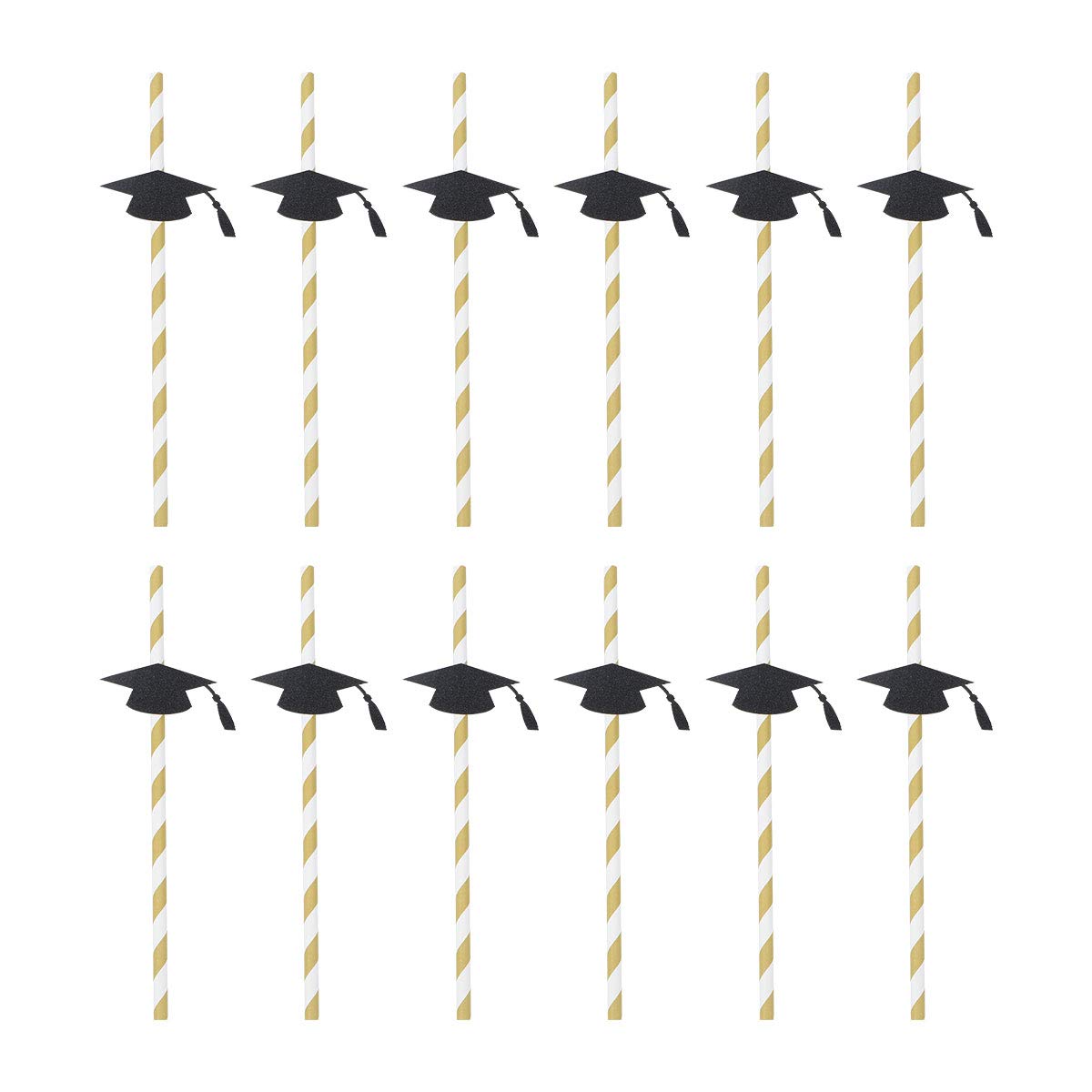 Amosfun Creative Bendable Drinking Straws - Flexible Disposable Straws for Graduation Parties, Birthday Celebrations & Cake Decorations (Black) | Perfect for Themed Events, DIY Crafts & Drink Garnishing