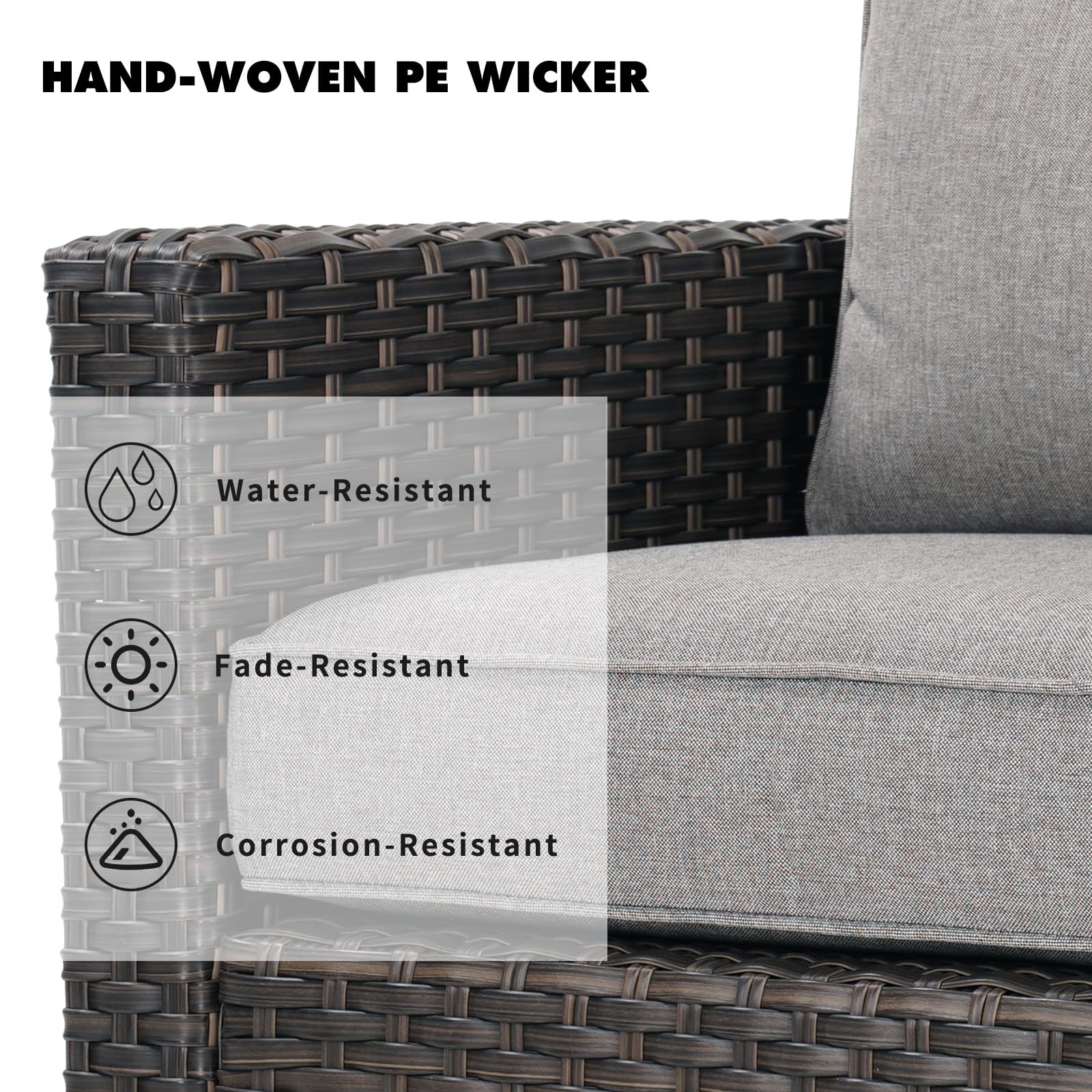 Outdoor Wicker Sectional Sofa Set with Thick Cushions - Patio Furniture for Deck, Porch, Poolside & Garden - Modular Single Sofa for Relaxing & Entertaining