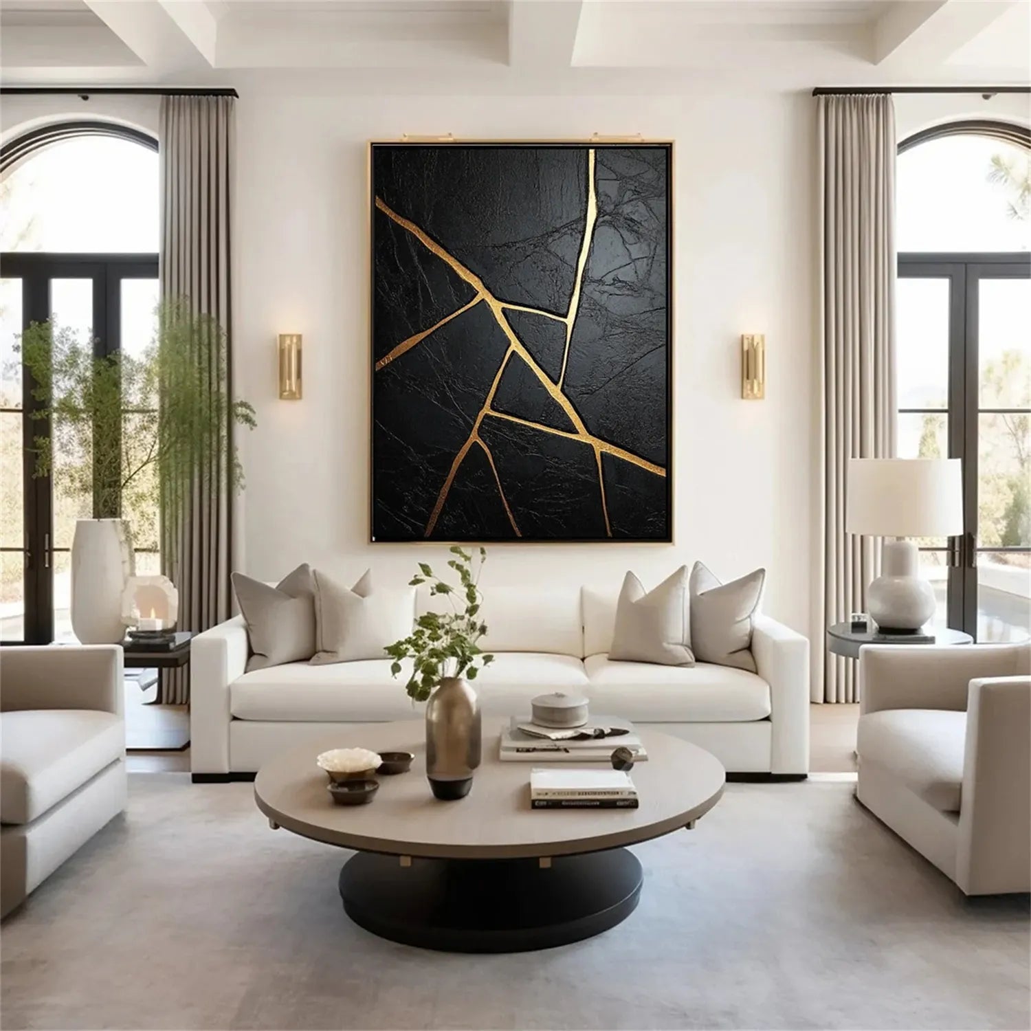 Black Gold Minimalist Textured Abstract Wall Art Painting - Modern Home Decor for Living Room, Bedroom & Office #MZ136
