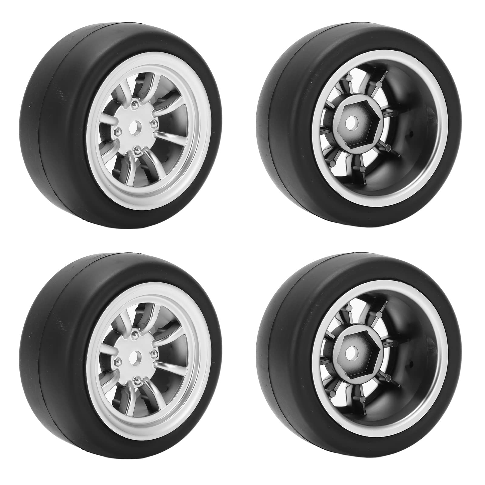 Alomejor 4Pcs RC Car Tires - 12mm Rubber Wheels with Brass Hubs - Upgrade Parts for WPL D12 Remote Control Cars - Perfect for Off-Road Racing & Crawler Scenes