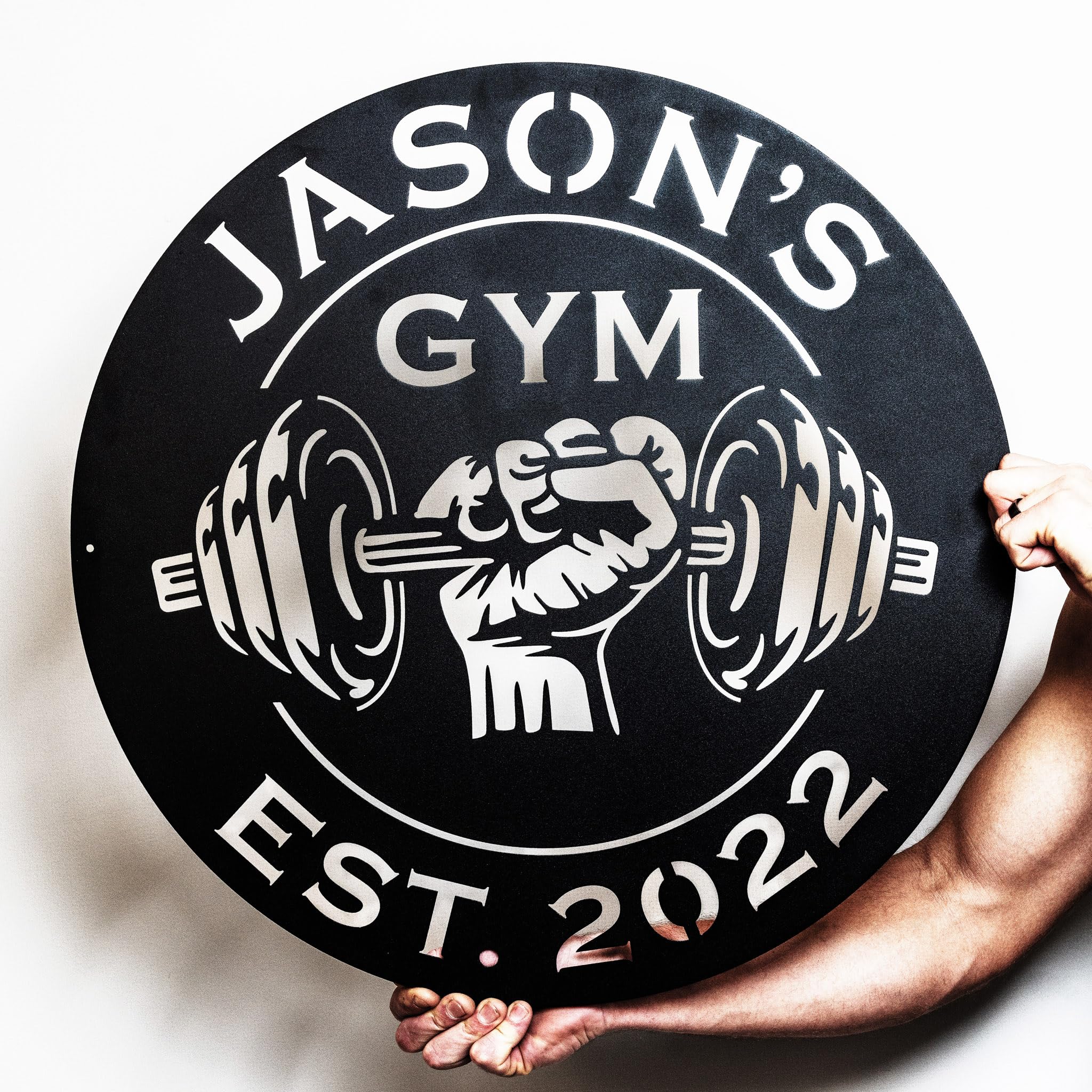 Custom Metal Dumbbell Gym Sign - Personalized Workout Room Wall Art for Home & Garage Gym Decor