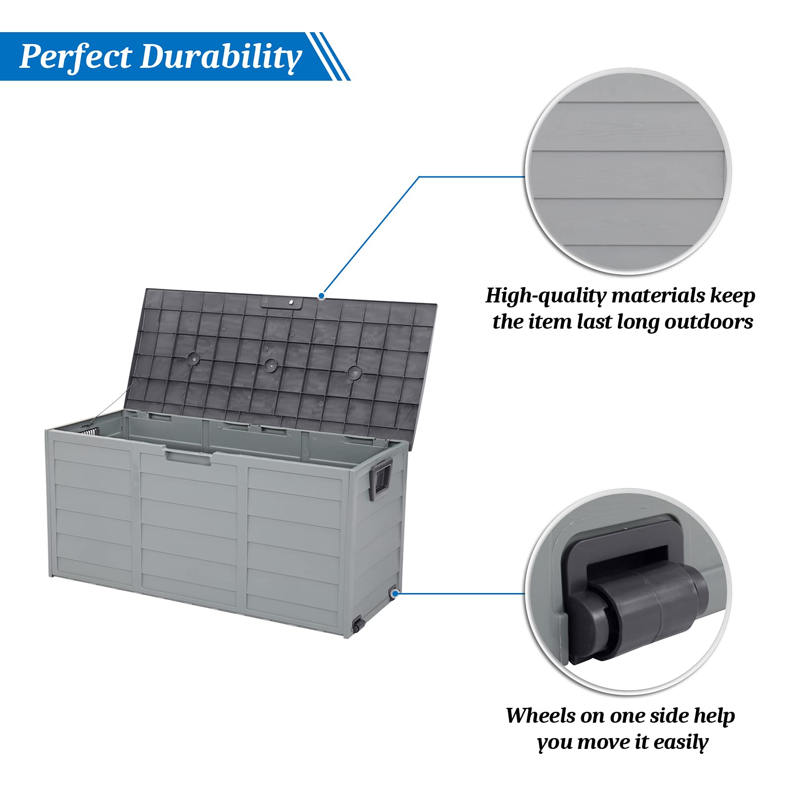 VINGLI 75 Gallon Outdoor Storage Box with Lockable Lid - Waterproof Plastic Deck Box for Patio, Garden, Pool, Balcony & Yard - Grey Storage Container for Cushions, Toys & Outdoor Gear