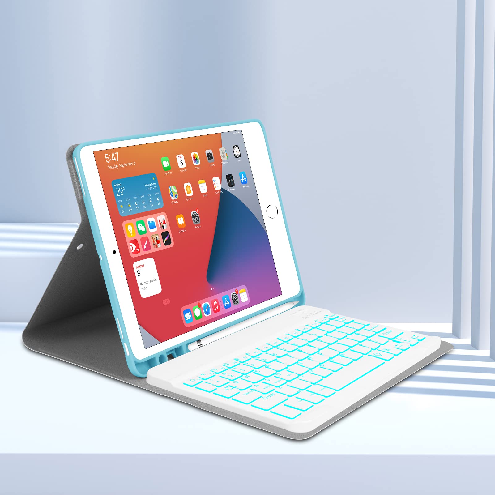 Backlit Wireless Detachable Keyboard Case for iPad 10.2 (9th/8th/7th Gen) & iPad Air 10.5 (3rd Gen) & iPad Pro 10.5 - Ultra Thin Smart Folio Stand Cover with LED Backlight (Blue) | Perfect for Typing, Work, Study & Travel