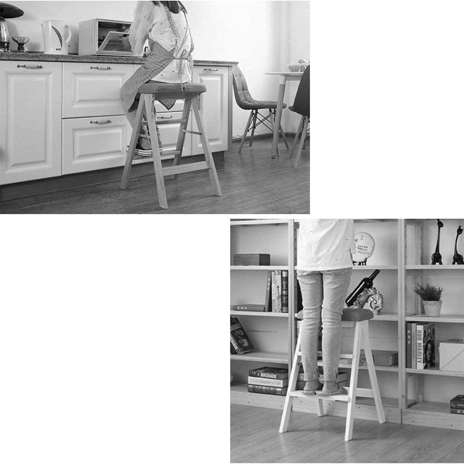KAZUP Solid Wood Folding Step Stool for Home - Portable Multifunctional Library Stool, Indoor Climbing Step Ladder for Kids & Adults - Perfect for Kitchen, Bathroom, and Bookshelf Access