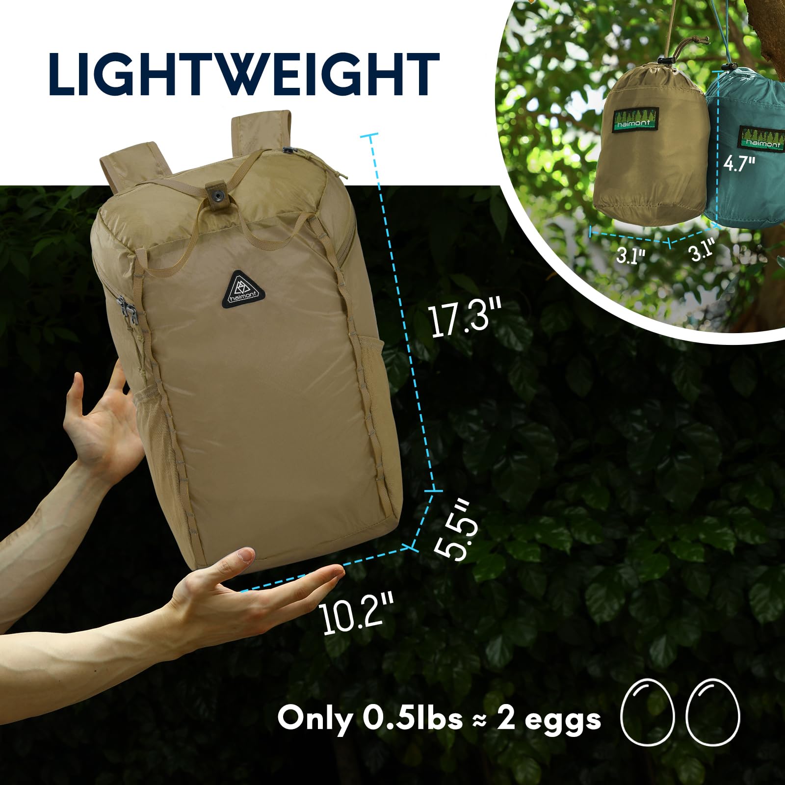 Ultralight Packable Backpack 25L - Foldable Hiking Daypack for Men & Women with Built-in Storage Bag - Perfect for Travel, Beach, Camping & Outdoor Adventures - Durable Brown Backpack for Hiking, Gym & Daily Use