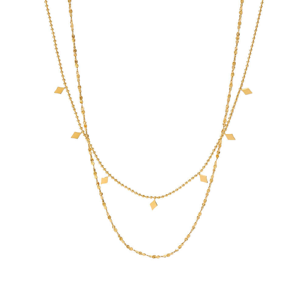 18K Gold Plated Geometric Double Strand Chain Necklace for Women - Elegant Layered Statement Jewelry for Parties, Date Night & Special Occasions | JDN120
