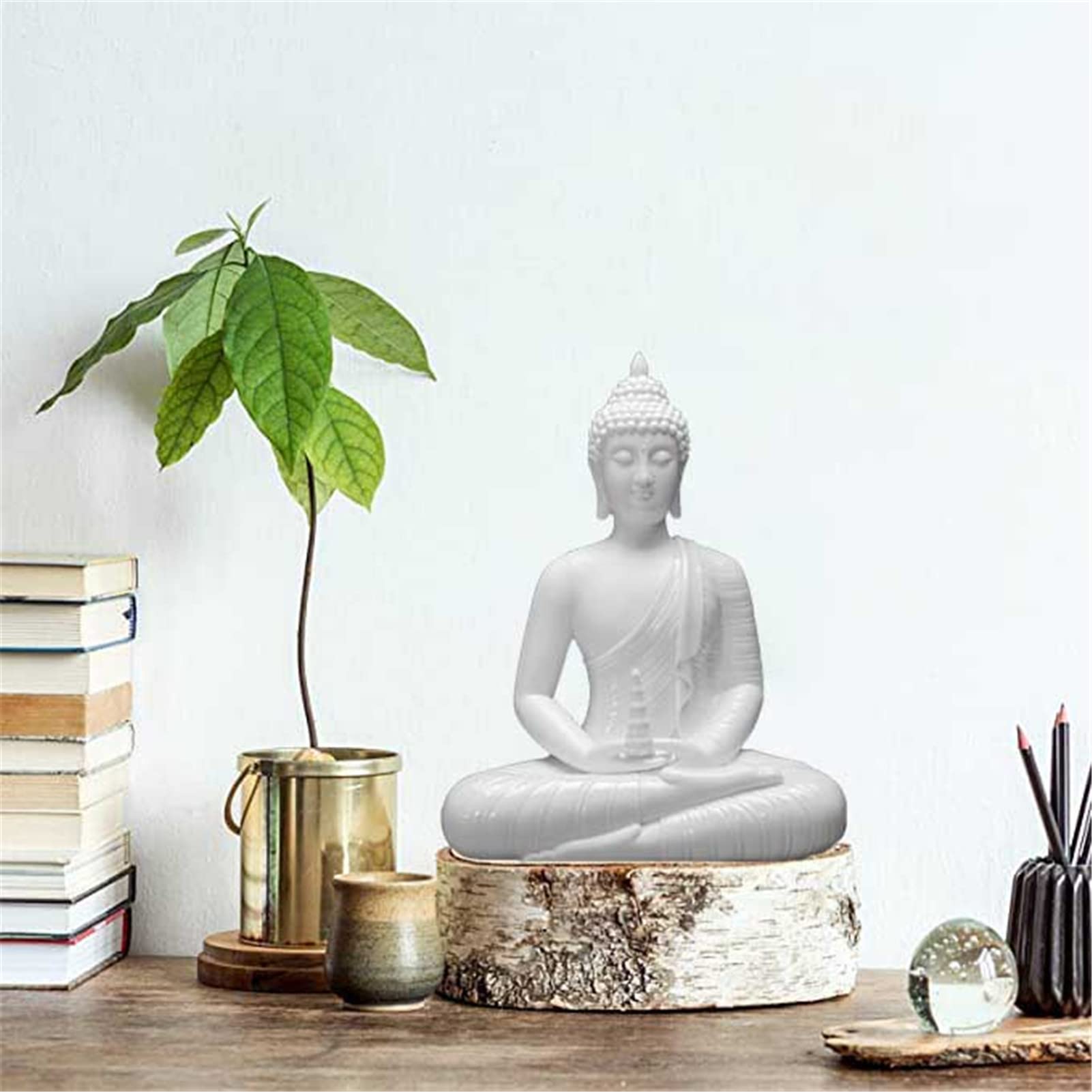 Handmade White Porcelain Shakyamuni Buddha Statue - Zen Meditation Sculpture for Home Decor, Office & Meditation Space | Spiritual Collectible for Living Room, Study & Desktop