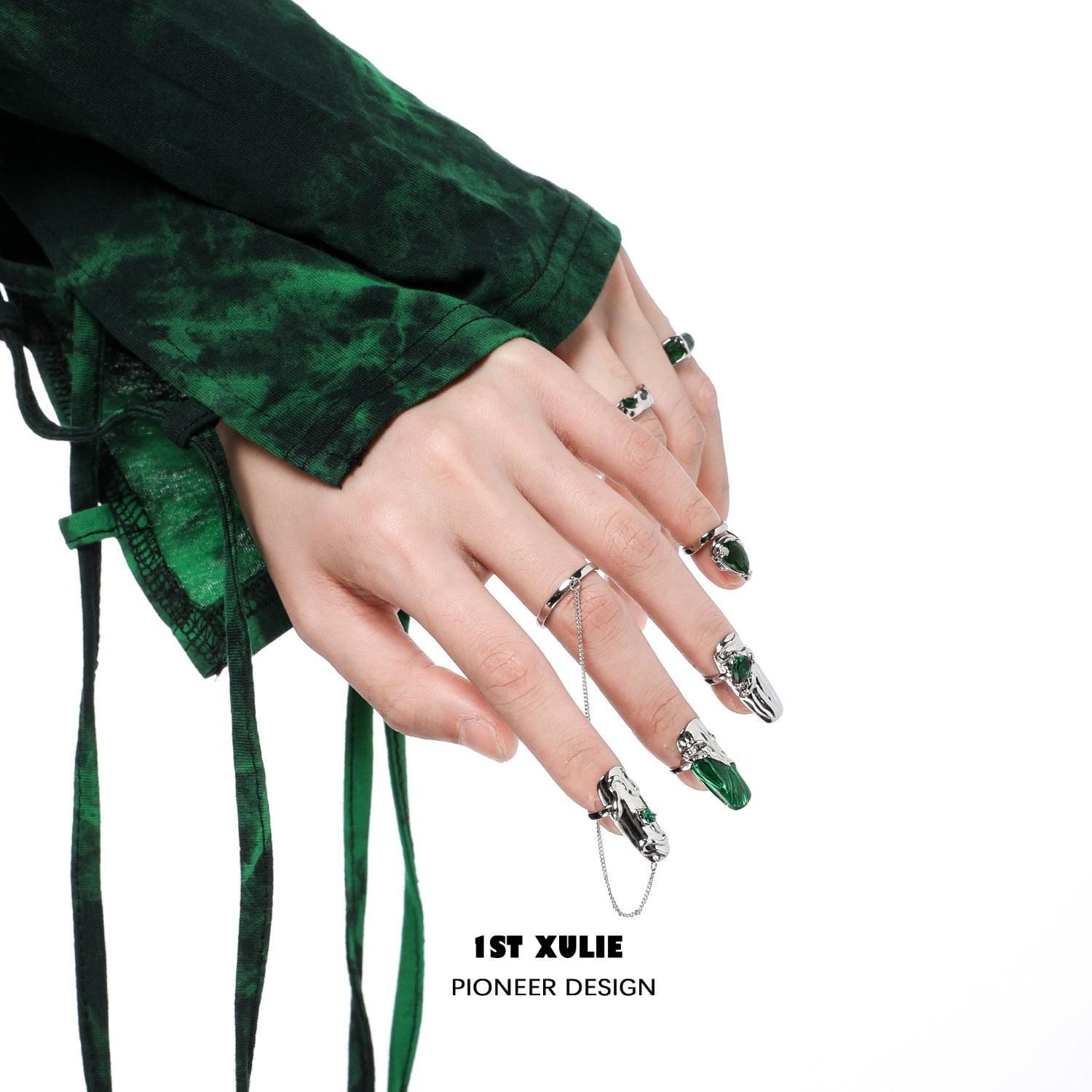 Slytherin House Nail Set Rings - Harry Potter Inspired Jewelry for Women & Girls - Perfect for Cosplay, Halloween Costume & Gift Giving