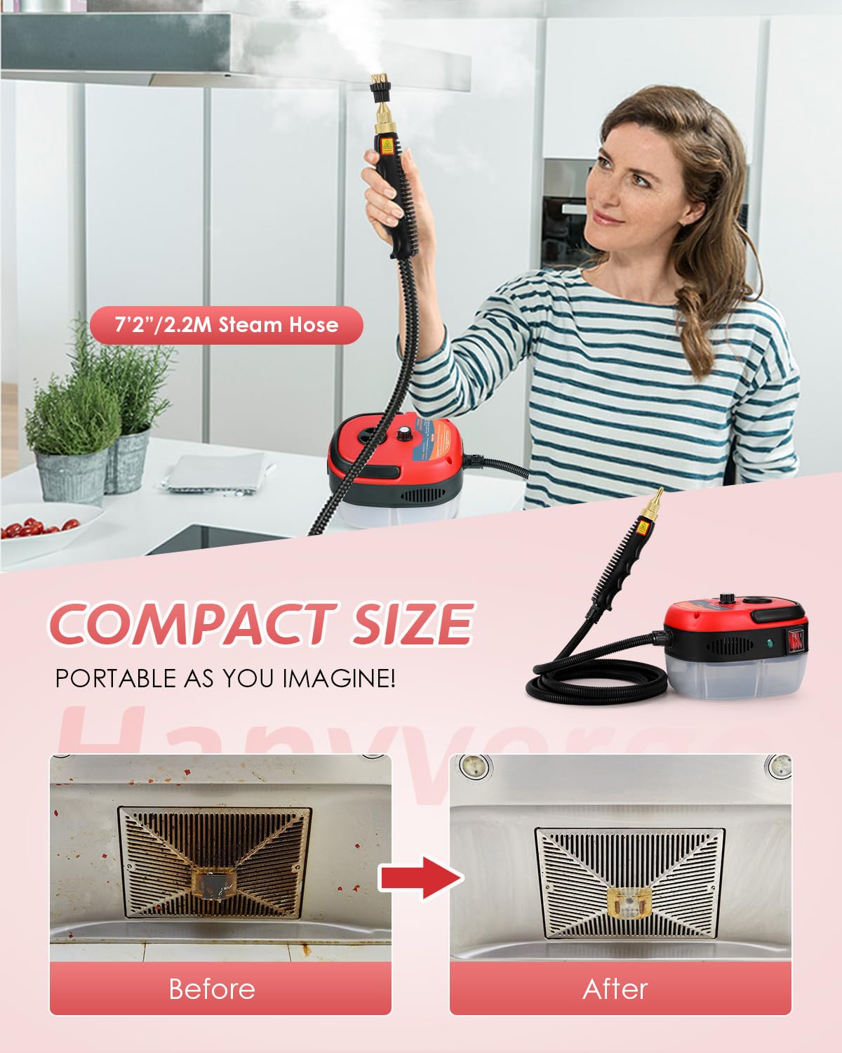 Portable Handheld Steam Cleaner - High Pressure Steamer for Tile Grout, Cars & Home Use | Mini Power Cleaner with High Heat | Perfect for Kitchen, Bathroom & Auto Detailing