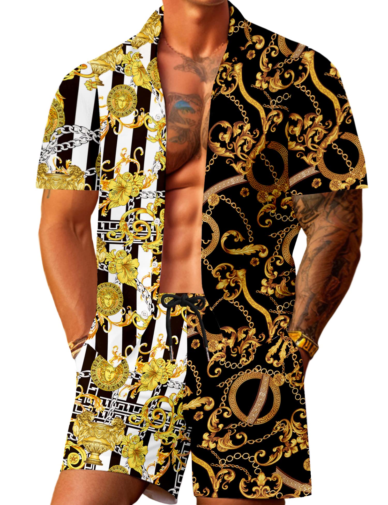 Premium Men's Hawaiian Shirt 2-Piece Set - Breathable Casual Button Down Shirt & Shorts | Tropical Summer Beach Outfit for Vacation, Pool Party & Island Getaways