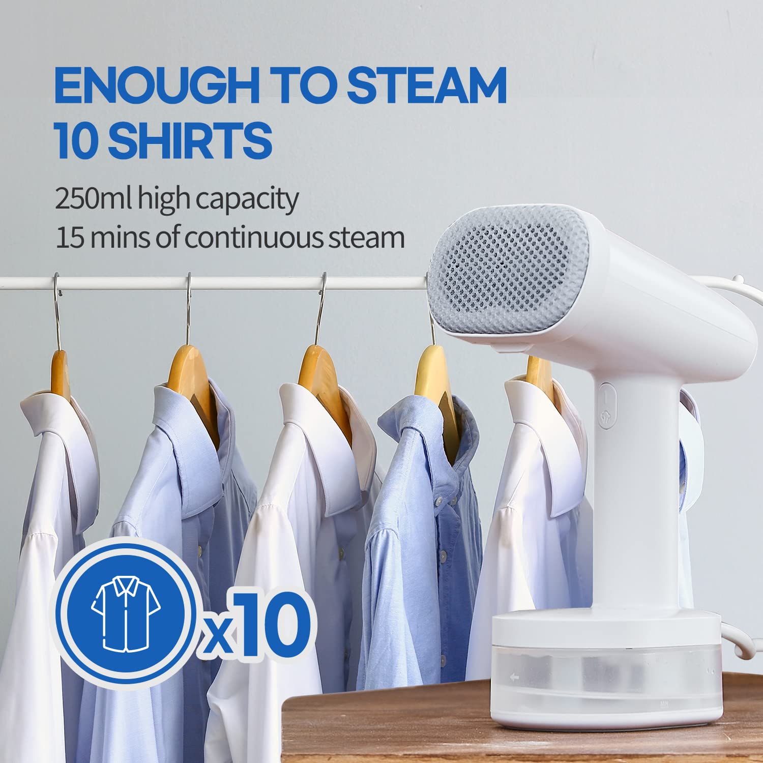 HubiCare 1500W Handheld Clothes Steamer with 250ml Large Water Tank - Portable Fabric Wrinkle Remover for Travel, Home & Office Use - Compact Garment Steamer for Dresses, Suits & Curtains (White, 120V Only)