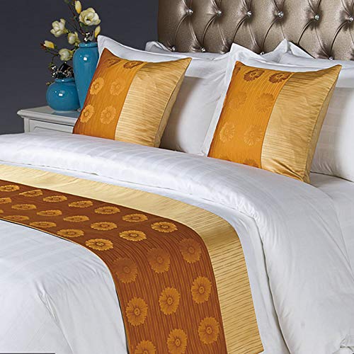 QCQZP Chinese Style Retro Elegant Bed Runner - 1.8m Bed Scarf for Hotels & Home Decor (Citrus Color) | Perfect for Luxury Bedroom, Wedding Decor & Vintage Themed Rooms