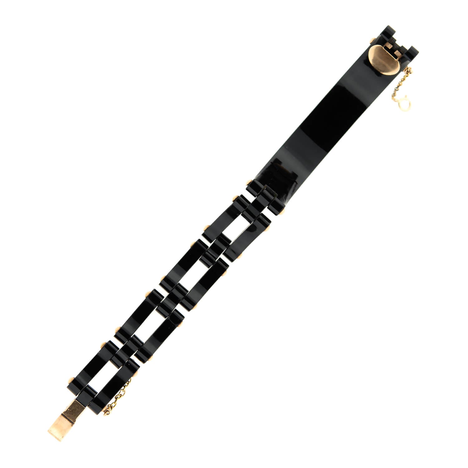 Victorian 15k Gold Carved Onyx Line Bracelet - Elegant Antique Jewelry for Women, Perfect for Weddings, Parties & Special Occasions