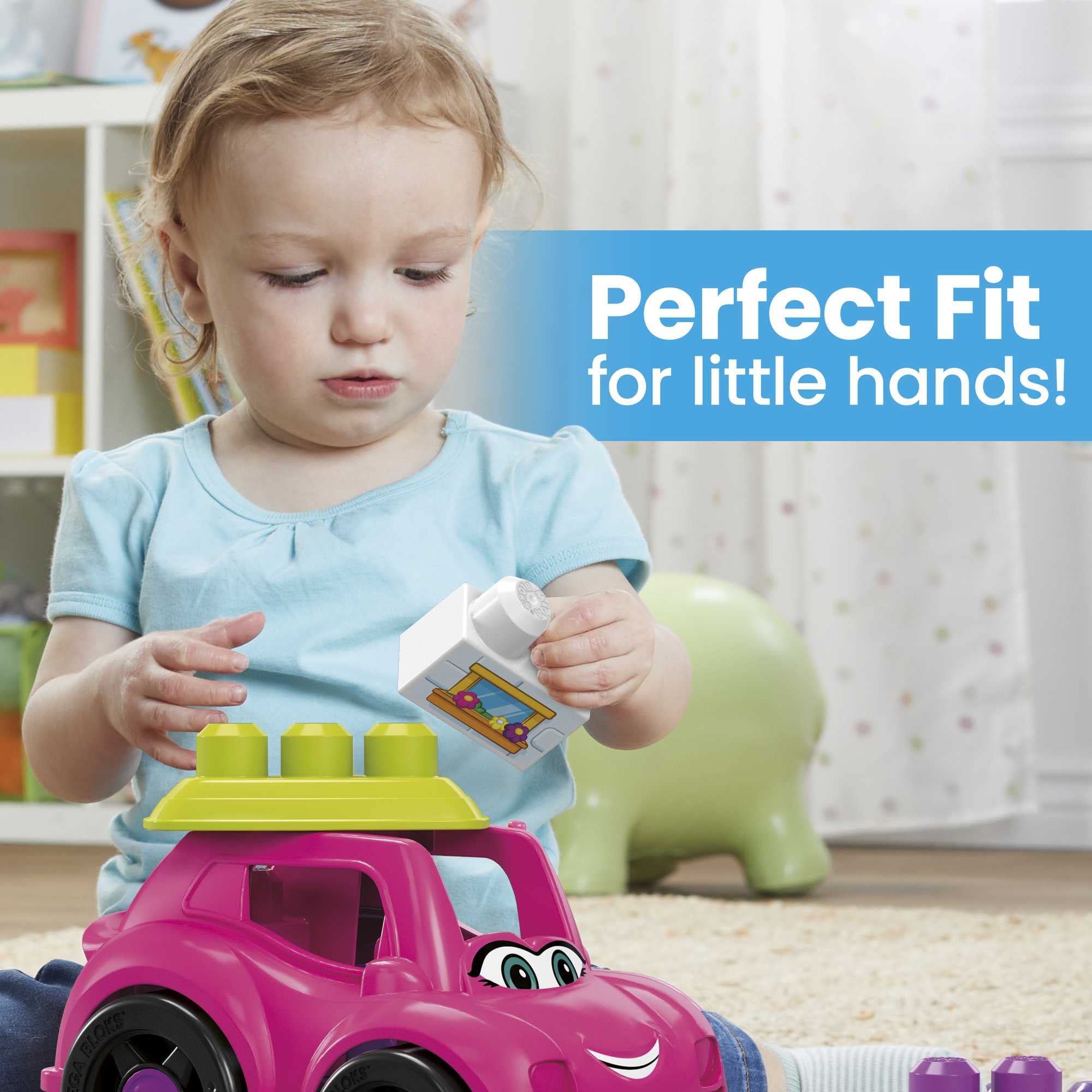 Mega BLOKS First Builders Toddler Building Blocks Toy Set - 6 Piece Pink Catie Convertible with Storage & Figure - STEM Learning Toys for Kids Ages 1+ - Perfect for Early Childhood Development & Creative Play at Home or Preschool