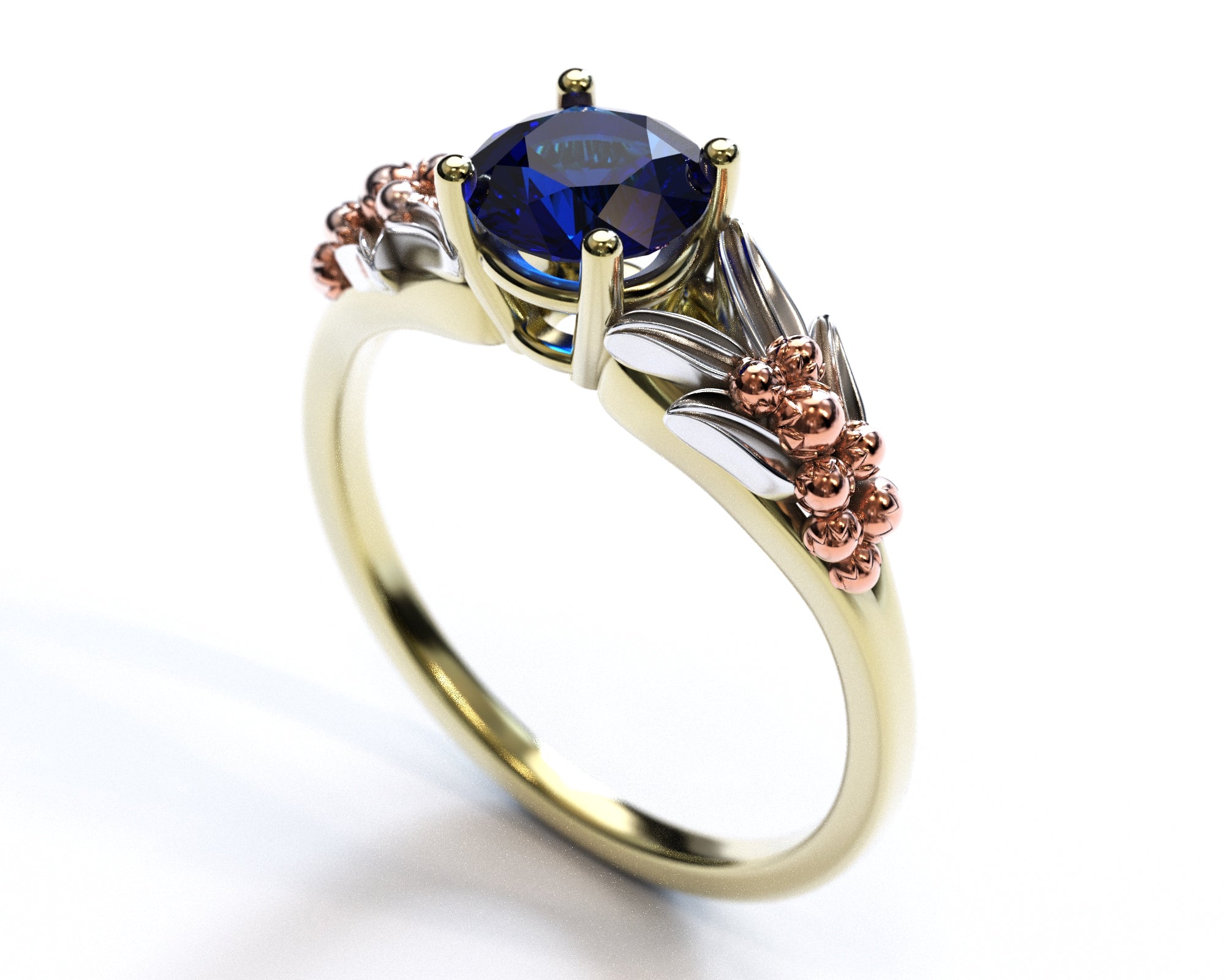 Exquisite Three-Tone Flower Sapphire Engagement Ring for Women - Vintage Style Wedding Band, Perfect for Proposals, Anniversaries & Romantic Occasions