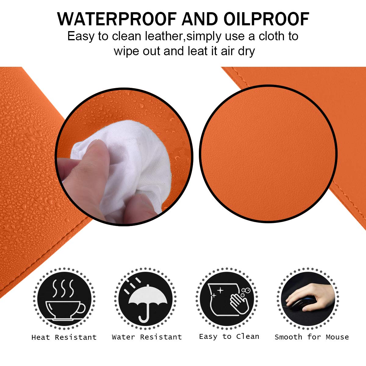Eco-Friendly Cork & Leather Desk Mat - Waterproof Office Pad for Work & Gaming (Orange, 24x12Inch)