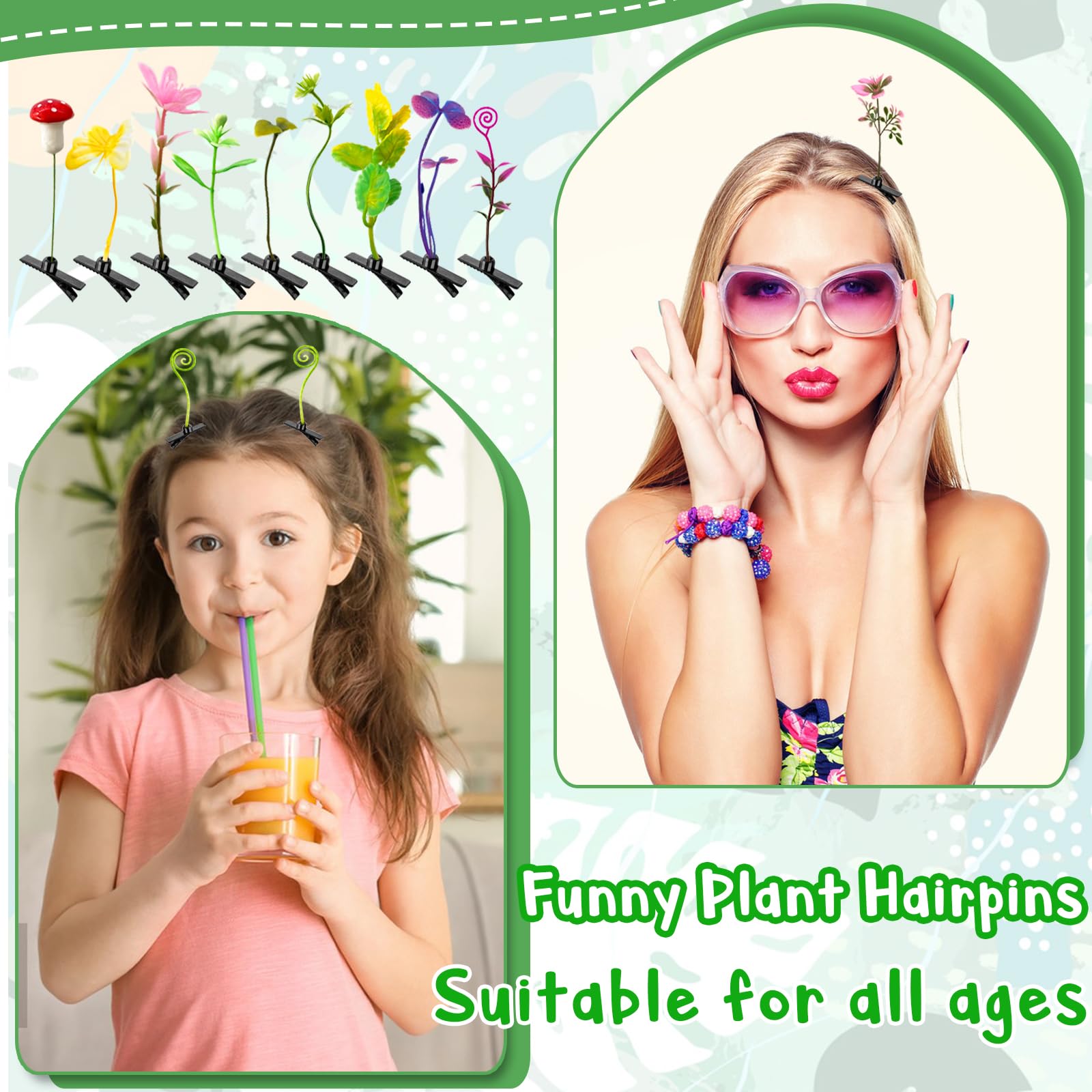 100-Piece Mixed Style Bean Sprout Hair Clips - Funny Plant Hairpins for Women, Girls & Kids - Cute Hair Accessories for School, Home Parties & Costume Events