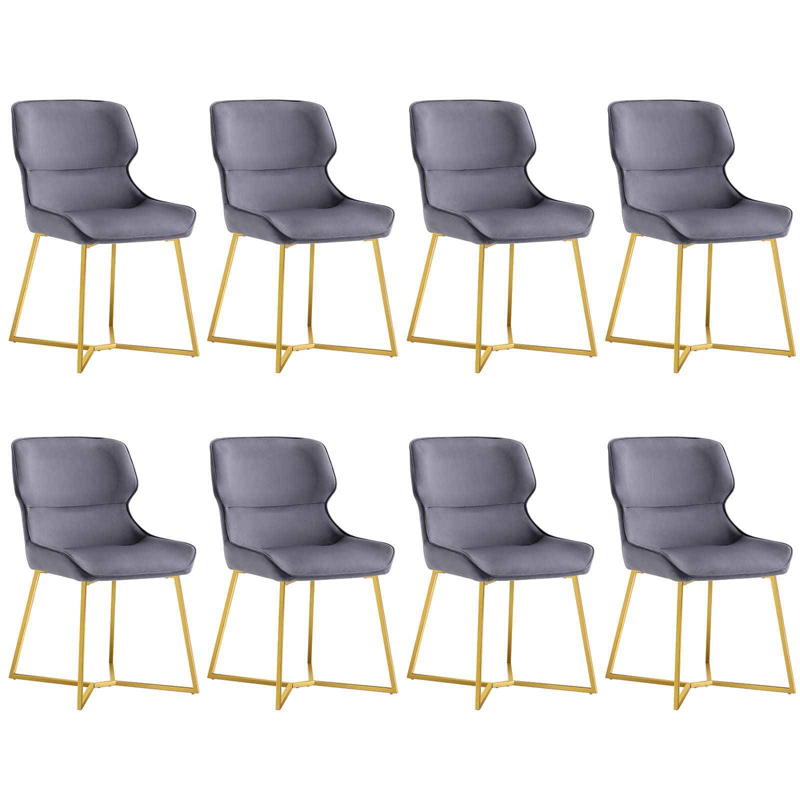 AZhome Grey Velvet Accent Chair - Mid-Back Vanity Chair with Golden Legs for Living Room, Bedroom & Office (Set of 8) | Elegant Seating for Home Decor, Makeup Desk & Workspace