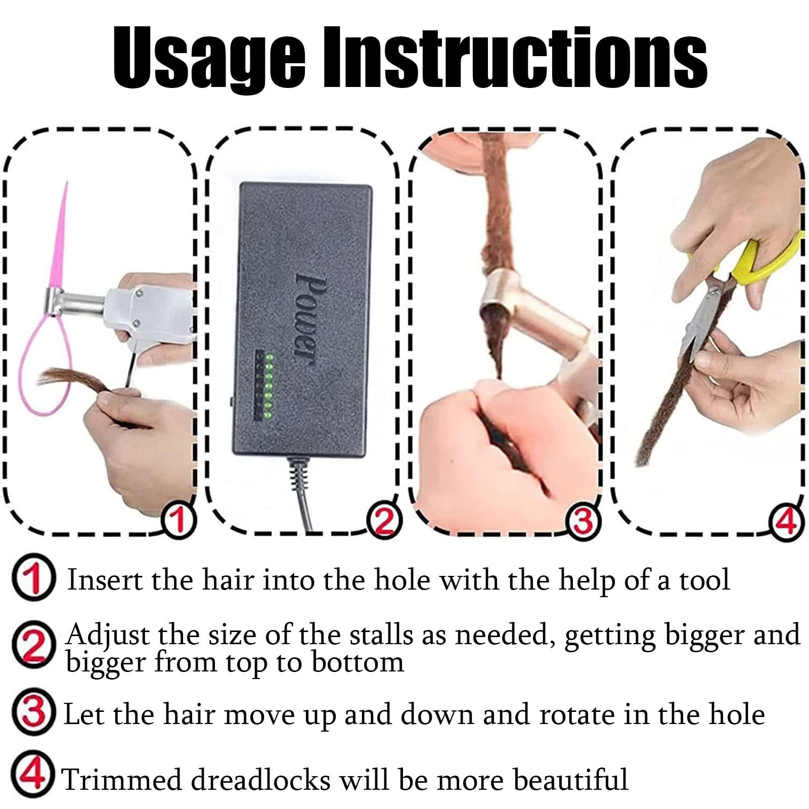 Electric Handheld Portable Dreadlock Maker - Instant Crochet Machine for Quick & Easy DIY Locs (14mm) | Perfect for Hair Extensions & Braiding at Home or Salon
