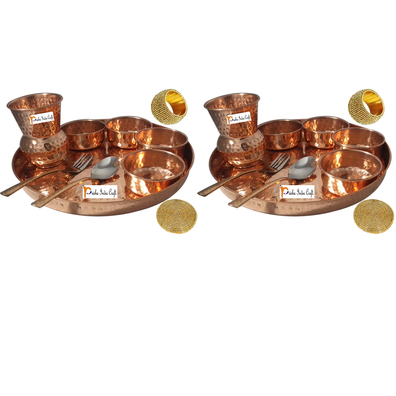 Prisha India Craft® 2-Piece Traditional Indian Copper Dinner Set - 12
