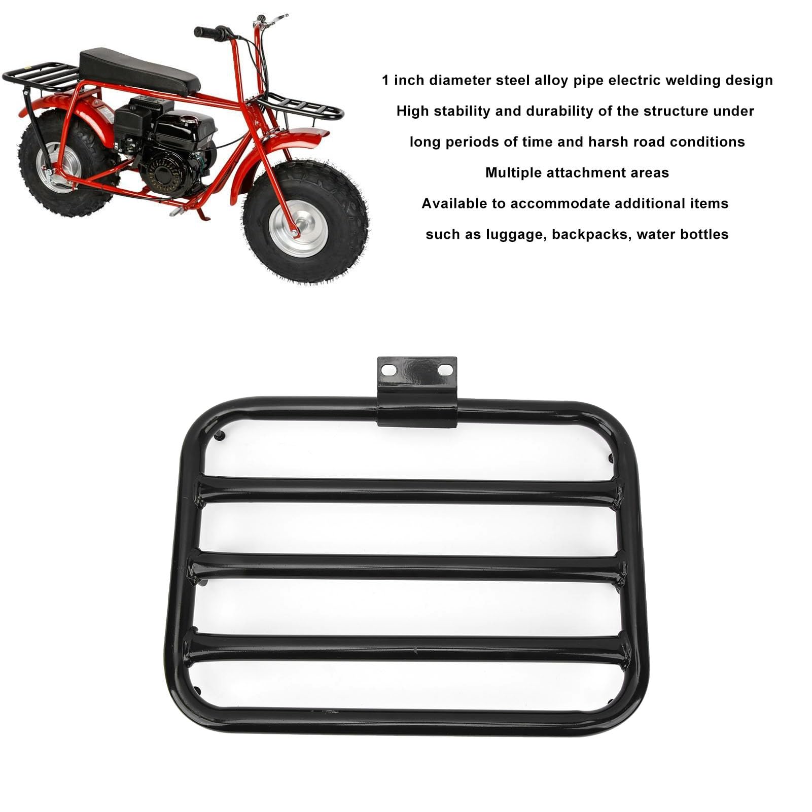 405x295mm Mini Bike Rear Rack - Steel Alloy Rear Seat Luggage Carrier for Coleman Trail CT200U 196cc | Durable Cargo Rack Bracket Replacement for Mini Bikes, Perfect for Camping, Hunting & Outdoor Adventures