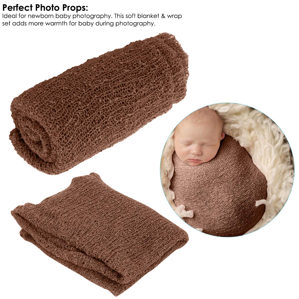 Fealay Newborn Photography Props - Soft Fluffy Blanket & Ripple Wrap Set for Baby Photo Shoots | Khaki Baby Wrap Mat | Perfect for Newborn, Maternity & Family Photography Sessions