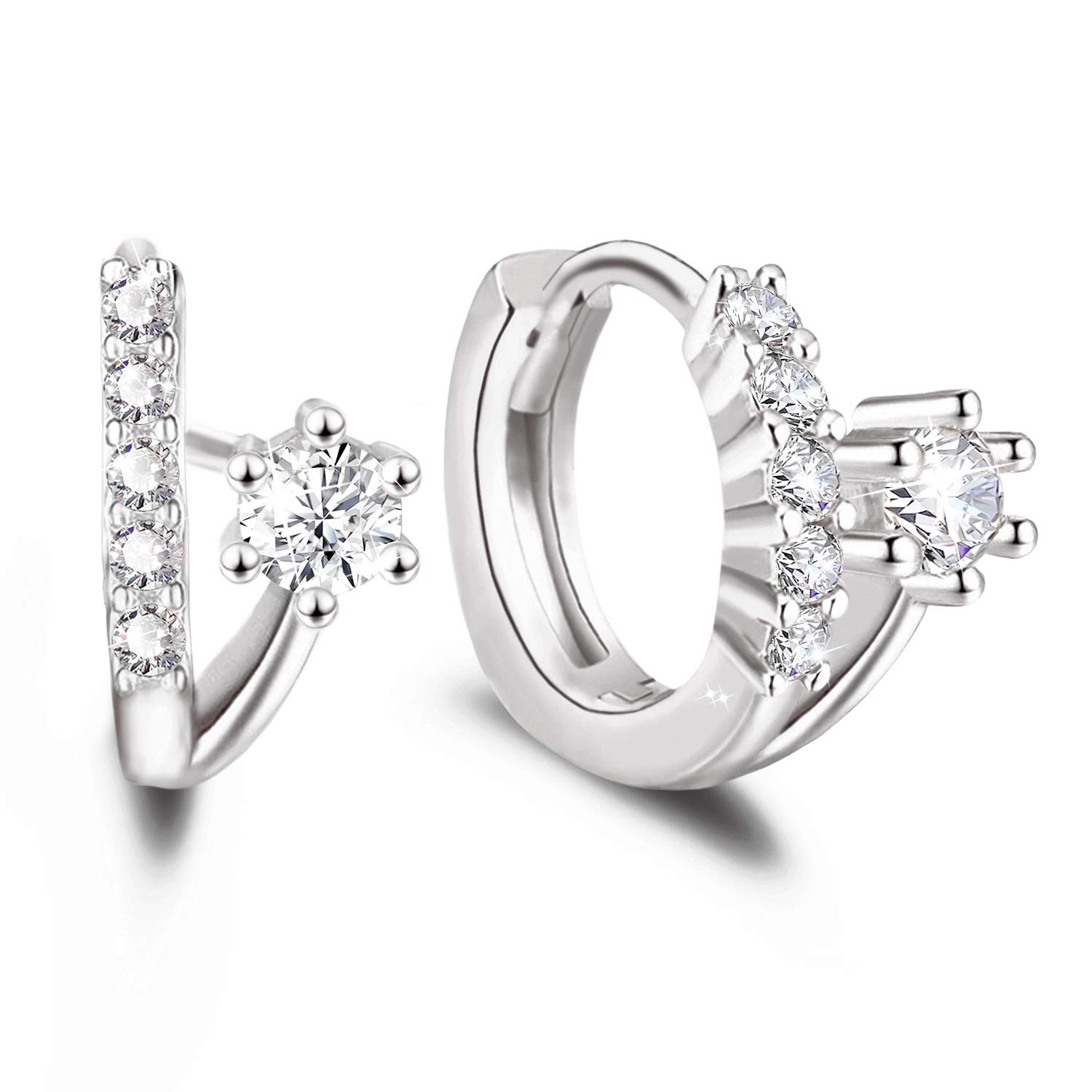 Sterling Silver Hypoallergenic Cubic Zirconia Hoop Earrings for Women - Small CZ Huggie Hoops Cartilage Earrings for Girls | Everyday Wear, Gift Giving, Special Occasions