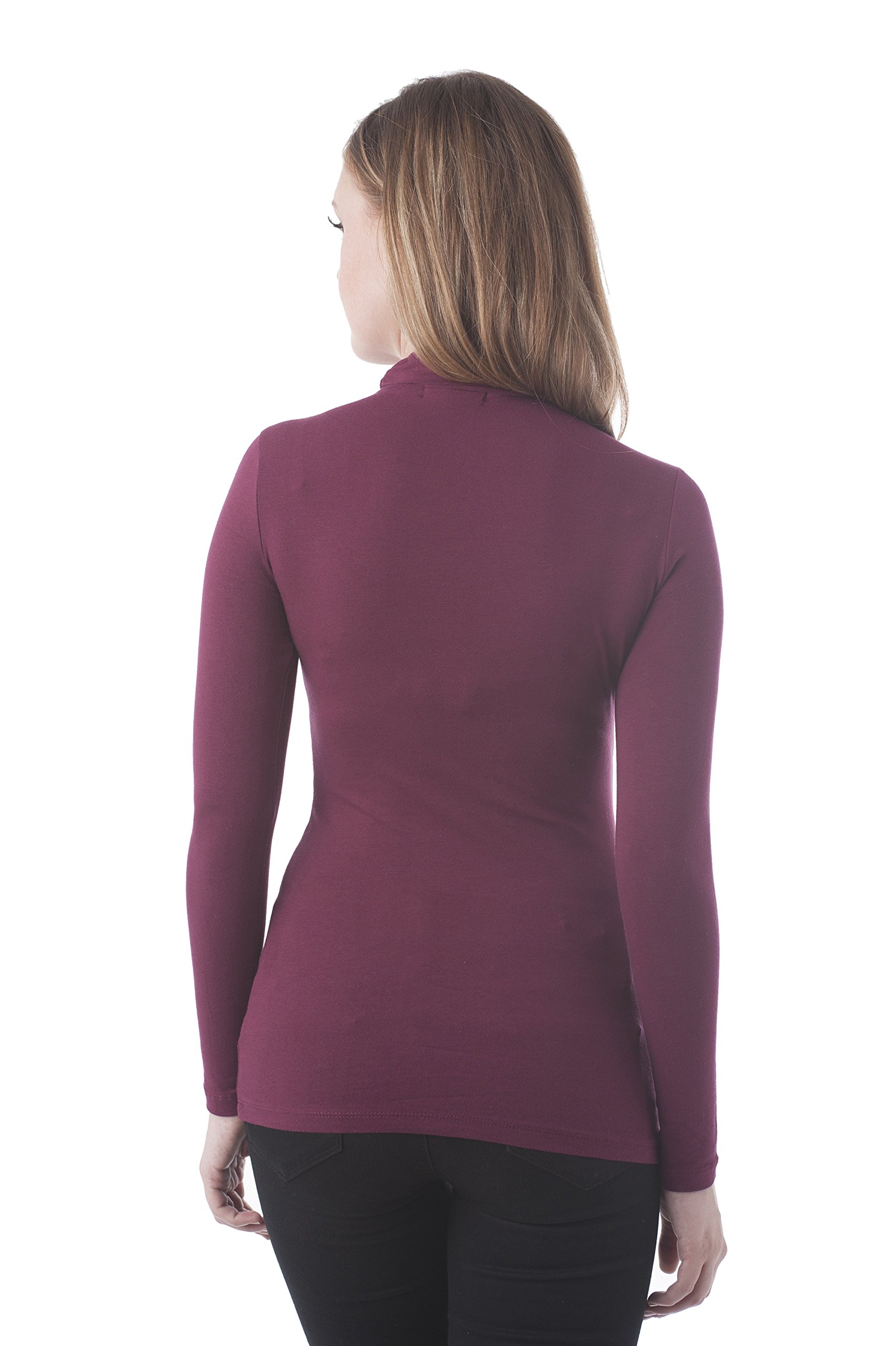 Women's Long Sleeve Plain Funnel Neck T-Shirt - Soft Stretch Casual Blouse for Everyday Wear, Work & Layering