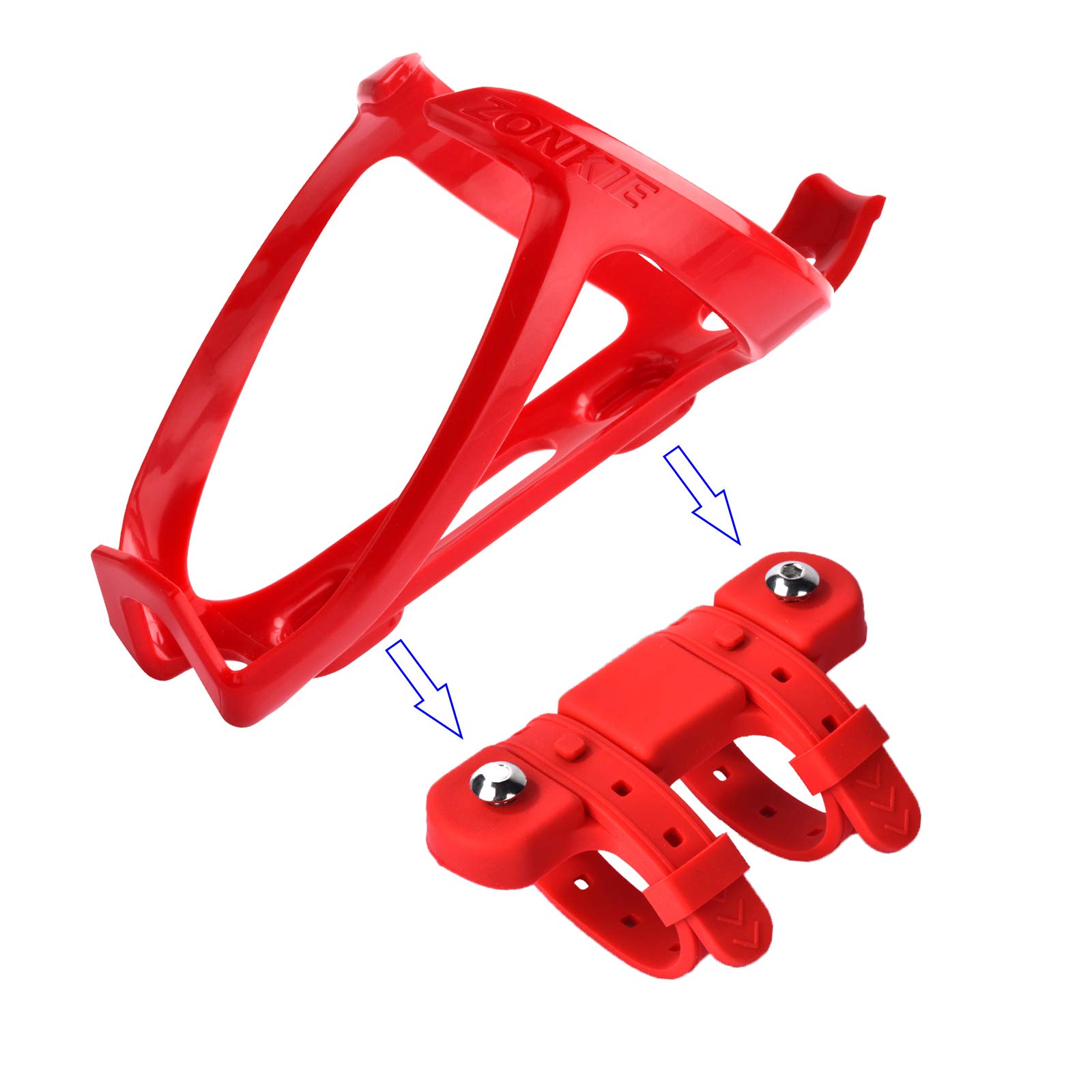 ZONKIE Bike Water Bottle Holder - Lightweight Plastic Bicycle Bottle Cage with Secure Mounting Base for Road & Mountain Bikes (Red) - Perfect for Cycling, Commuting & Outdoor Sports