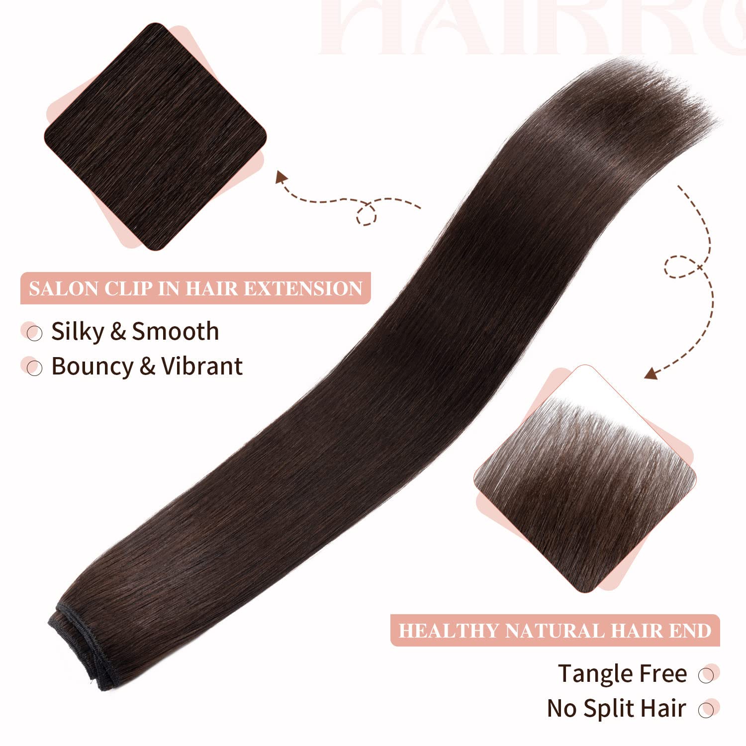 Hairro Clip in Hair Extensions 100% Human Hair - 14 Inch Thin Weft (60g) 8-Piece Set with 18 Clips - Straight Hair for Women - #2 Dark Brown - Perfect for Volume, Length & Styling for Parties, Weddings & Daily Wear