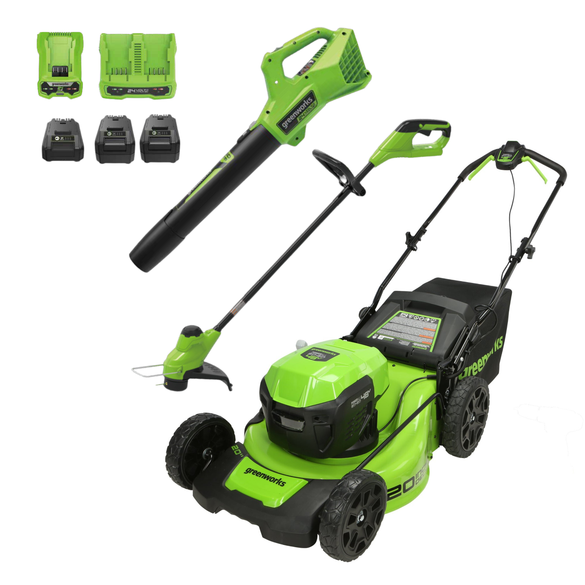 48V (2x24V) 20-Inch Cordless Battery Push Lawn Mower 3-Piece Combo Kit with (2) 4.0Ah USB Batteries, (1) 2.0Ah Battery, (1) Dual Port Fast Charger & (1) Charger - Perfect for Medium to Large Yards, Quiet & Eco-Friendly Lawn Care