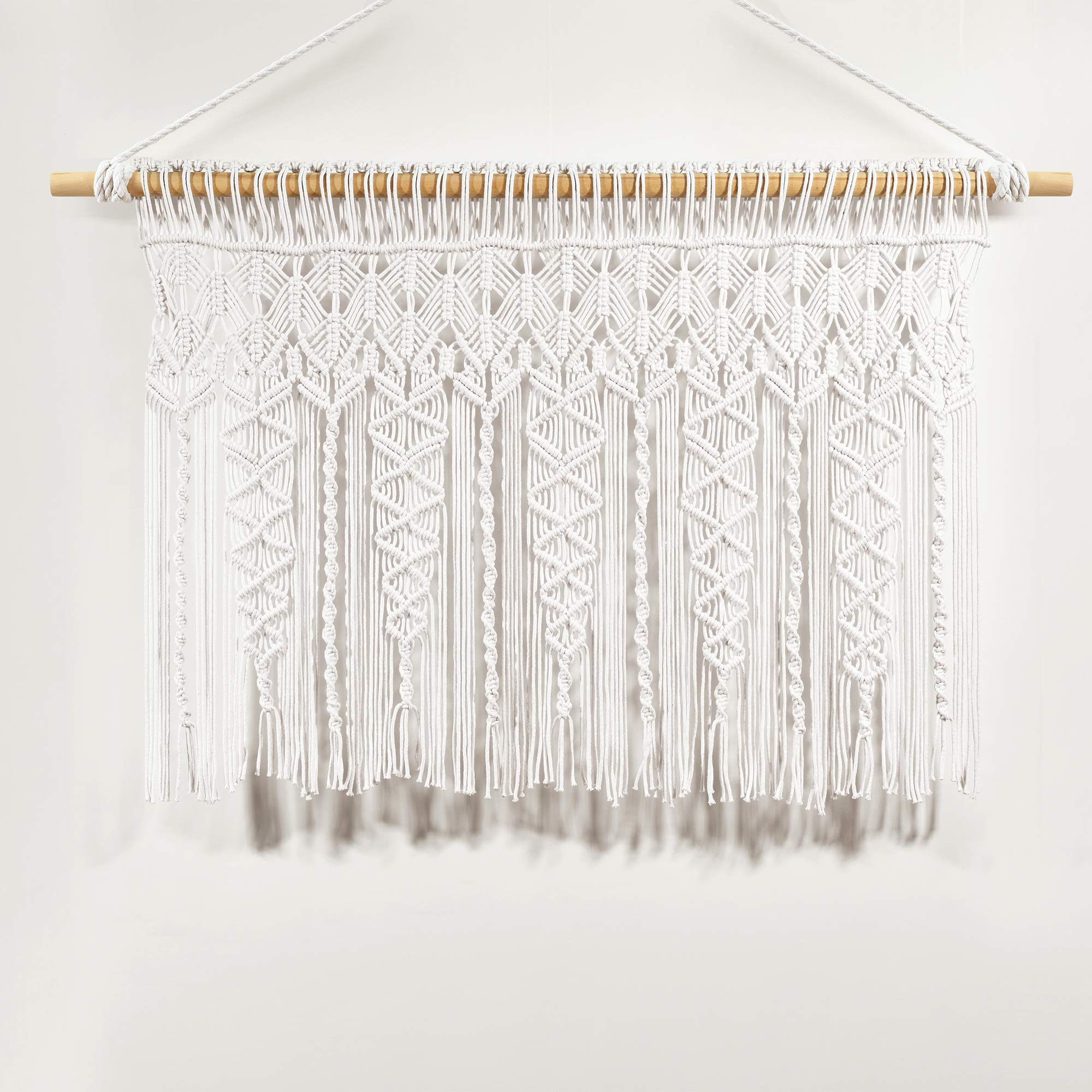 Lush Decor Boho Macrame Textured Cotton Valance - 40 Inch Wide x 30 Inch Long White Window Curtain - Bohemian Kitchen Decor, Bathroom Window Treatment & Wall Hanging for Bedroom, Living Room