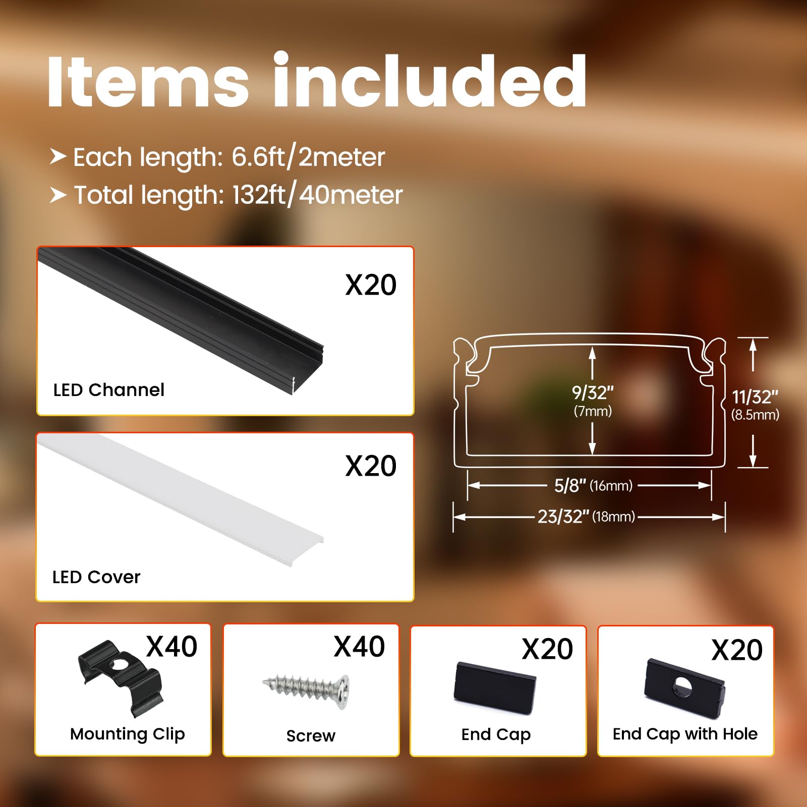 Muzata 10-Pack 6.6FT/2M Black Aluminum LED Channel with Milky White Cover - U102 BW 2M LED Strip Diffuser for Home, Kitchen, and Cabinet Lighting