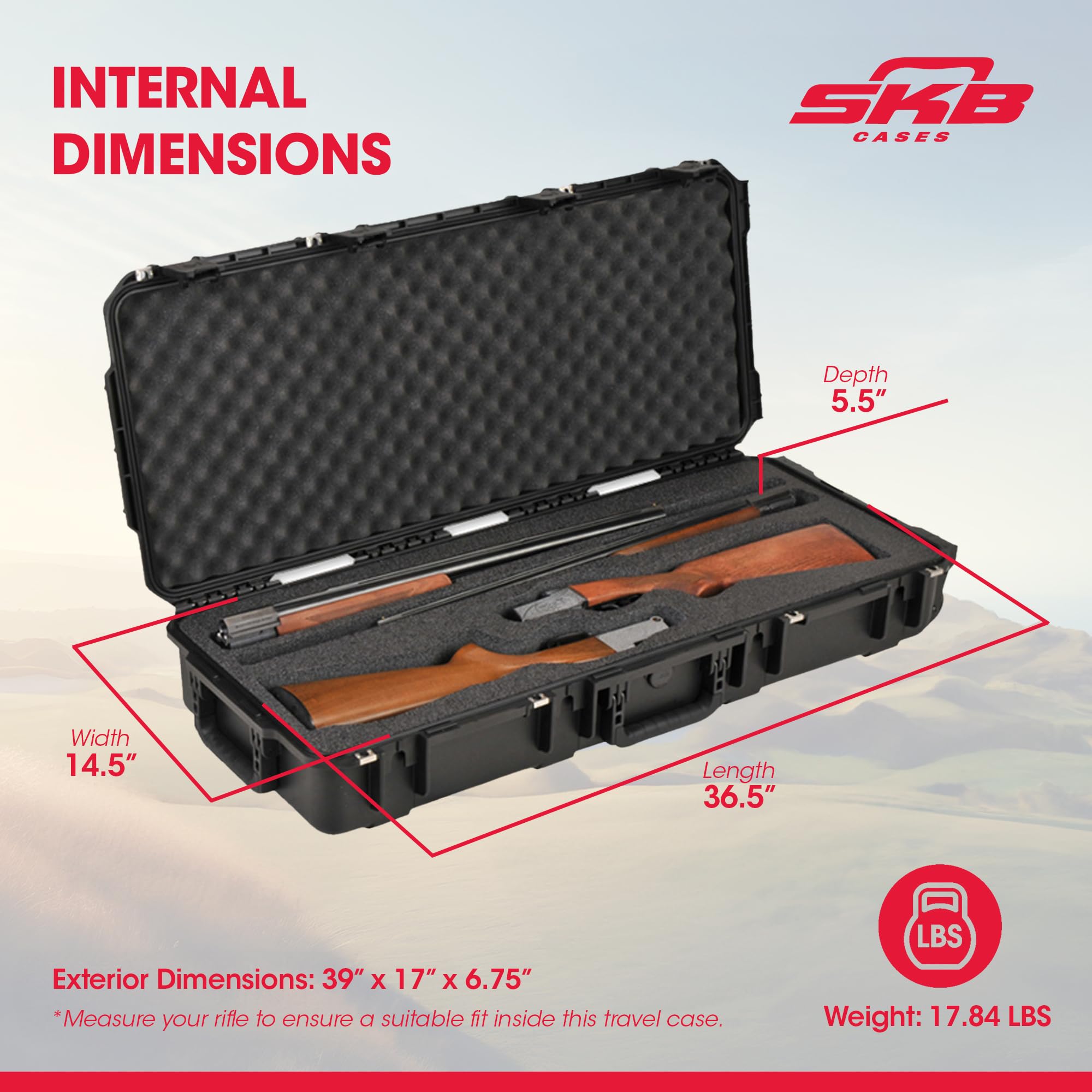SKB iSeries 3I-3614-CBD Waterproof Rolling Shotgun Case - Heavy Duty Hard Shell with Wheels & Trigger Latches for Firearm Transport - Ideal for Hunting, Shooting Range & Air Travel Protection (Black)