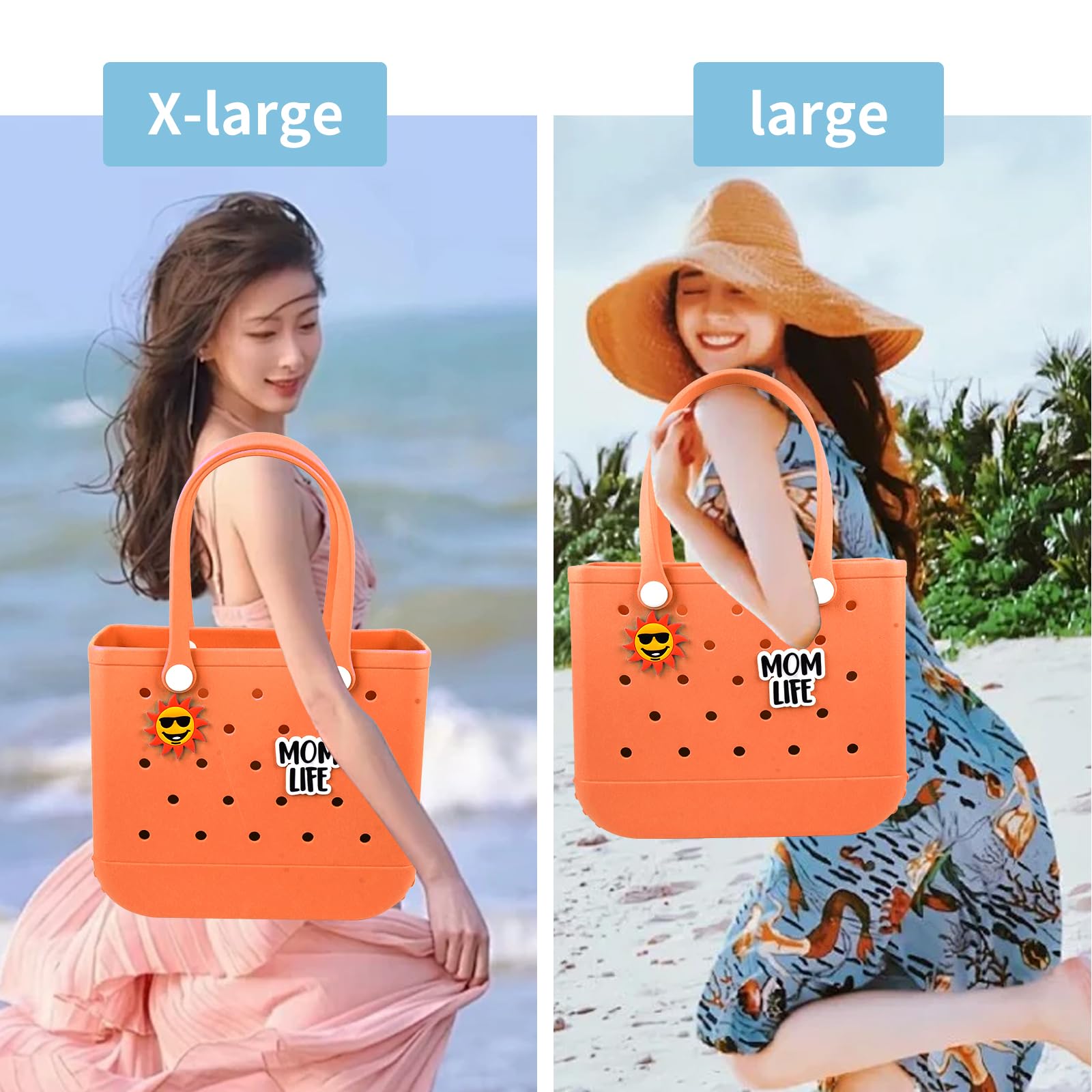Waterproof Washable Durable Rubber Beach Tote Bag with Zipper Pocket & Phone Pouch - Large Open Purses for Pool, Boat, Beach & Travel (White X-Large/Orange Large) - Perfect for Summer Vacations, Swimming & Outdoor Activities