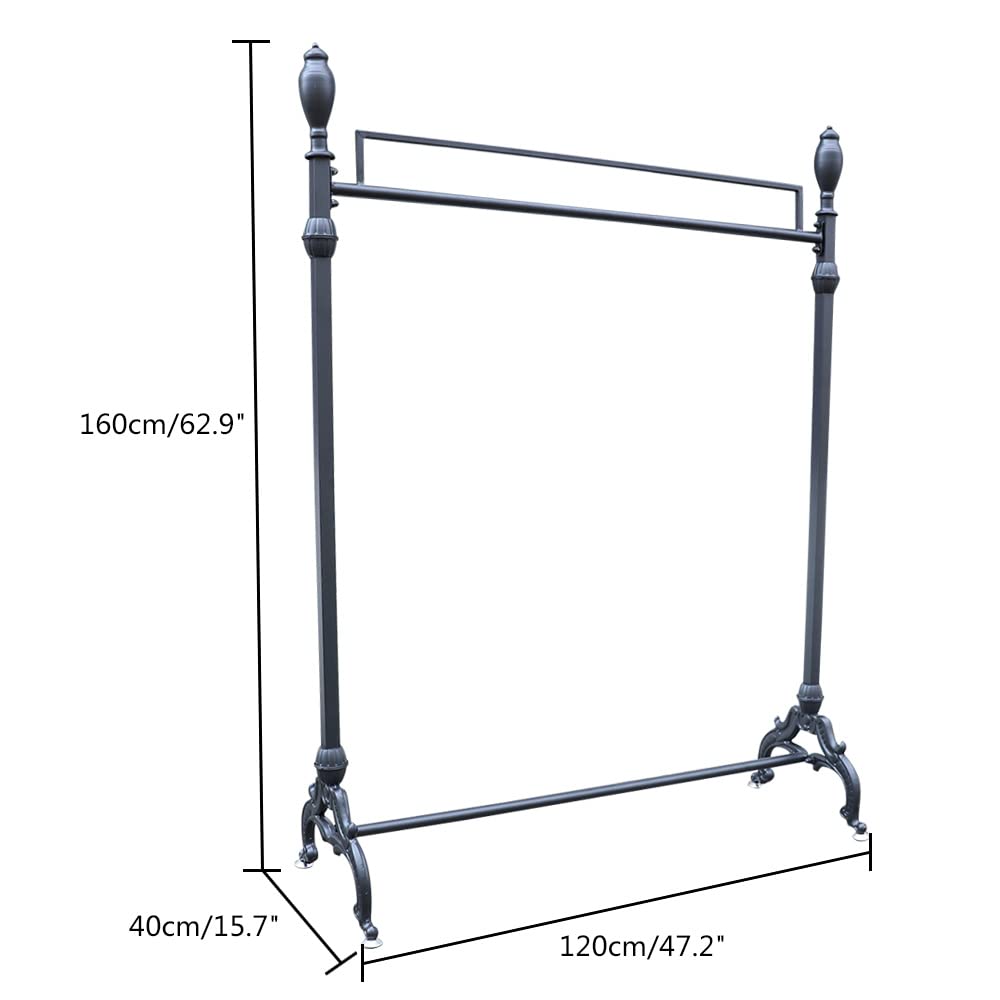 Industrial Heavy-Duty Rolling Clothes Rack with Shoe Shelf - Black Steel Garment Rack 47.2