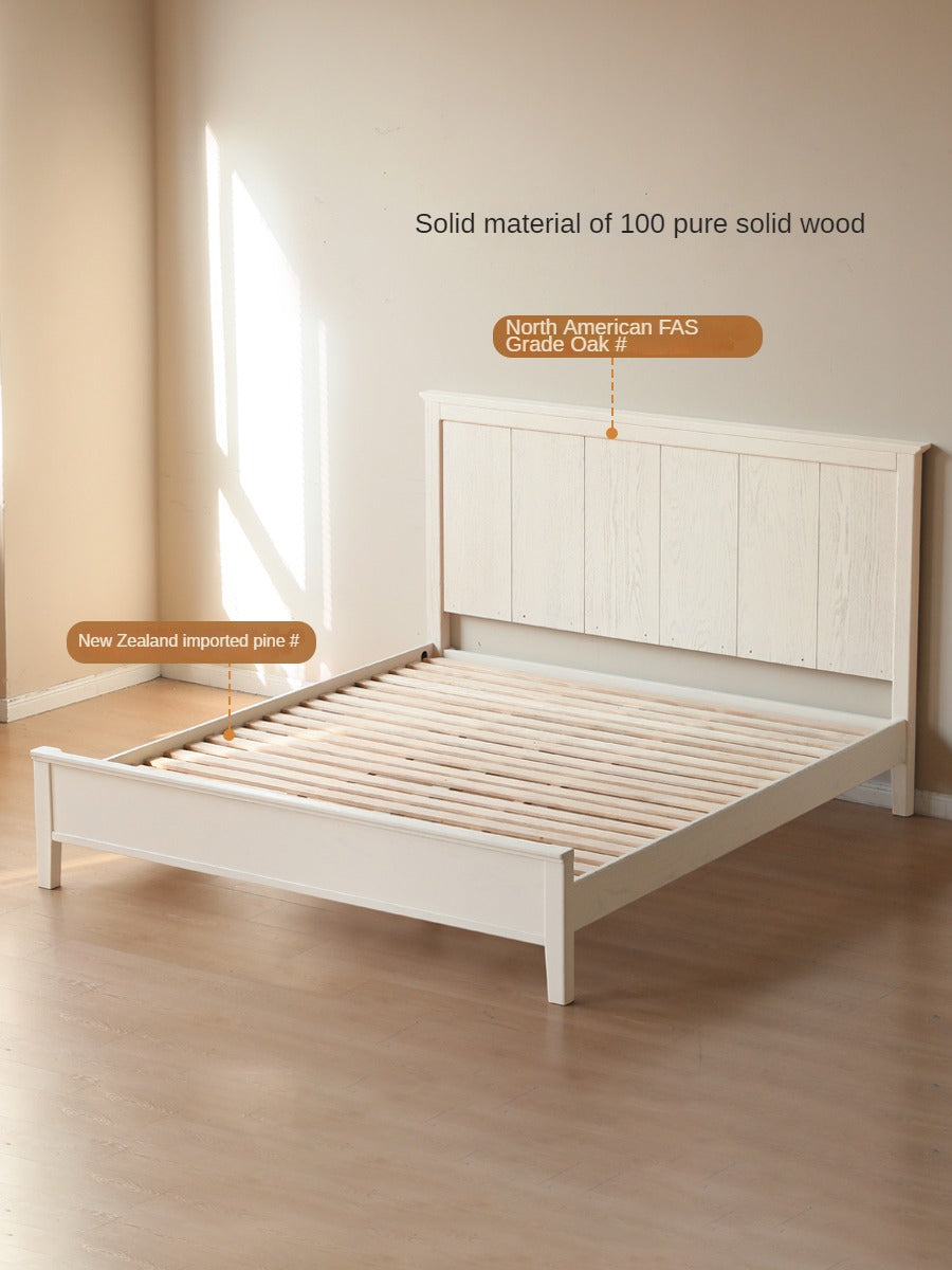 Solid Oak Wood High Headboard Full Size White Bed - American Style Bedroom Furniture for Master Bedroom & Guest Room Decor