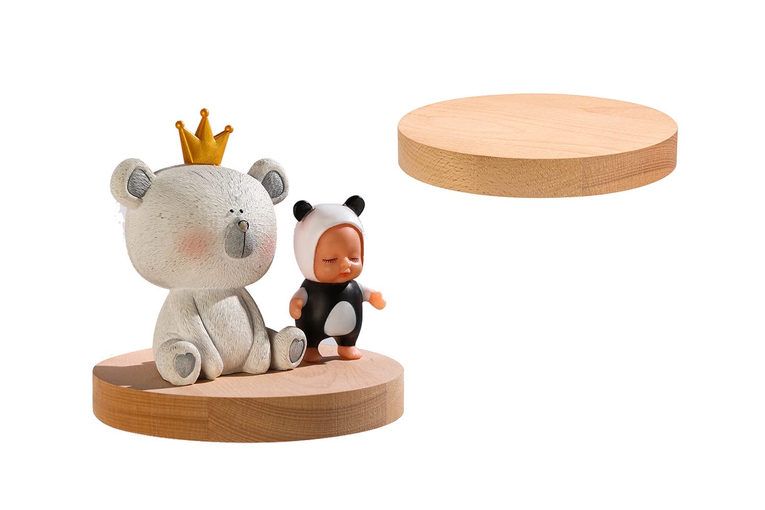 Small Natural Wooden Floating Shelves - 2 Pack 8 Inch Round Corner Wall Mounted Display Ledge for Action Figures & Home Decor - Perfect for Bedroom, Living Room, and Office Organization