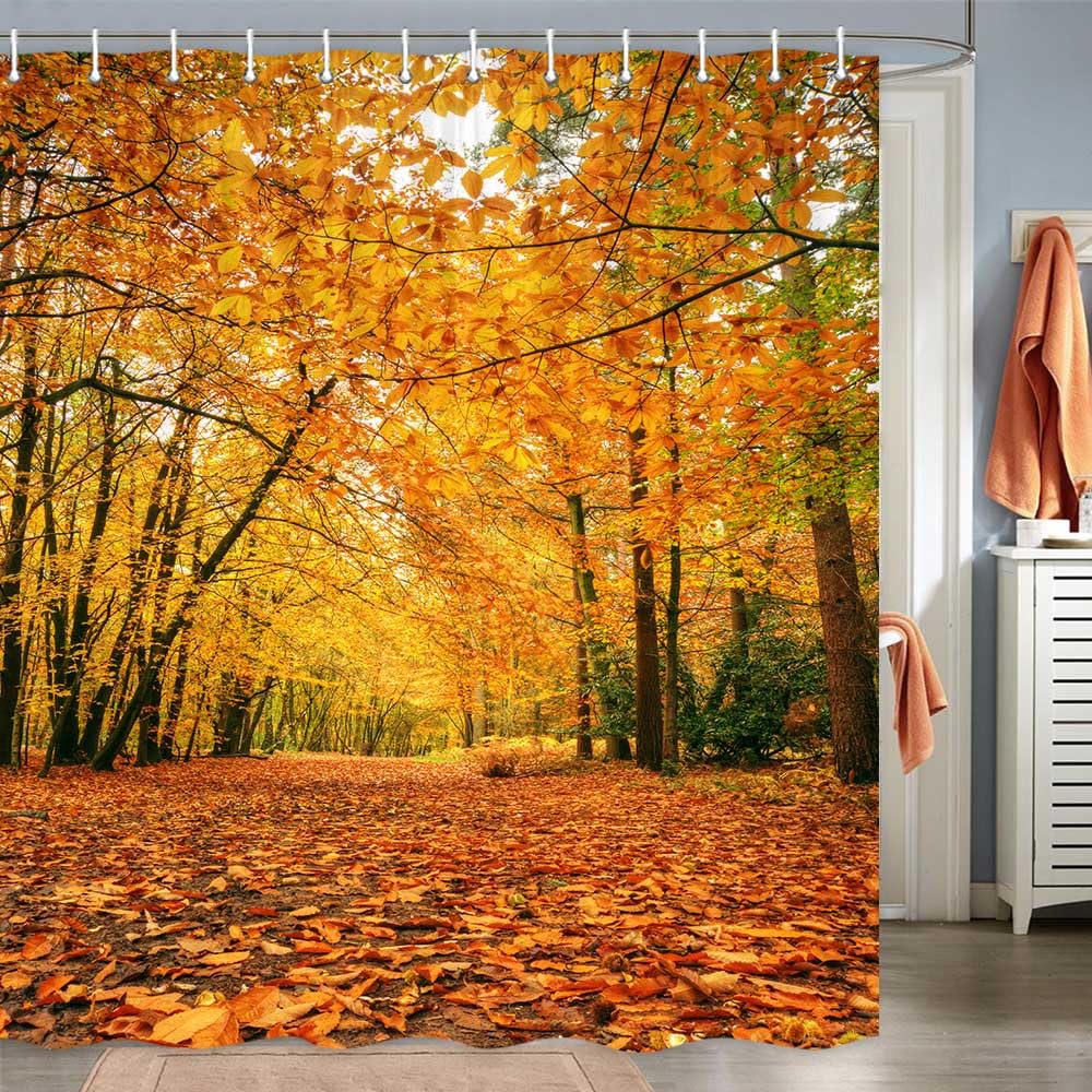 72x72 Inch Autumn Leaves Shower Curtain Set with Hooks - Fall Bathroom Decor for Thanksgiving & Halloween - Waterproof Fabric for Cozy Seasonal Home Decor