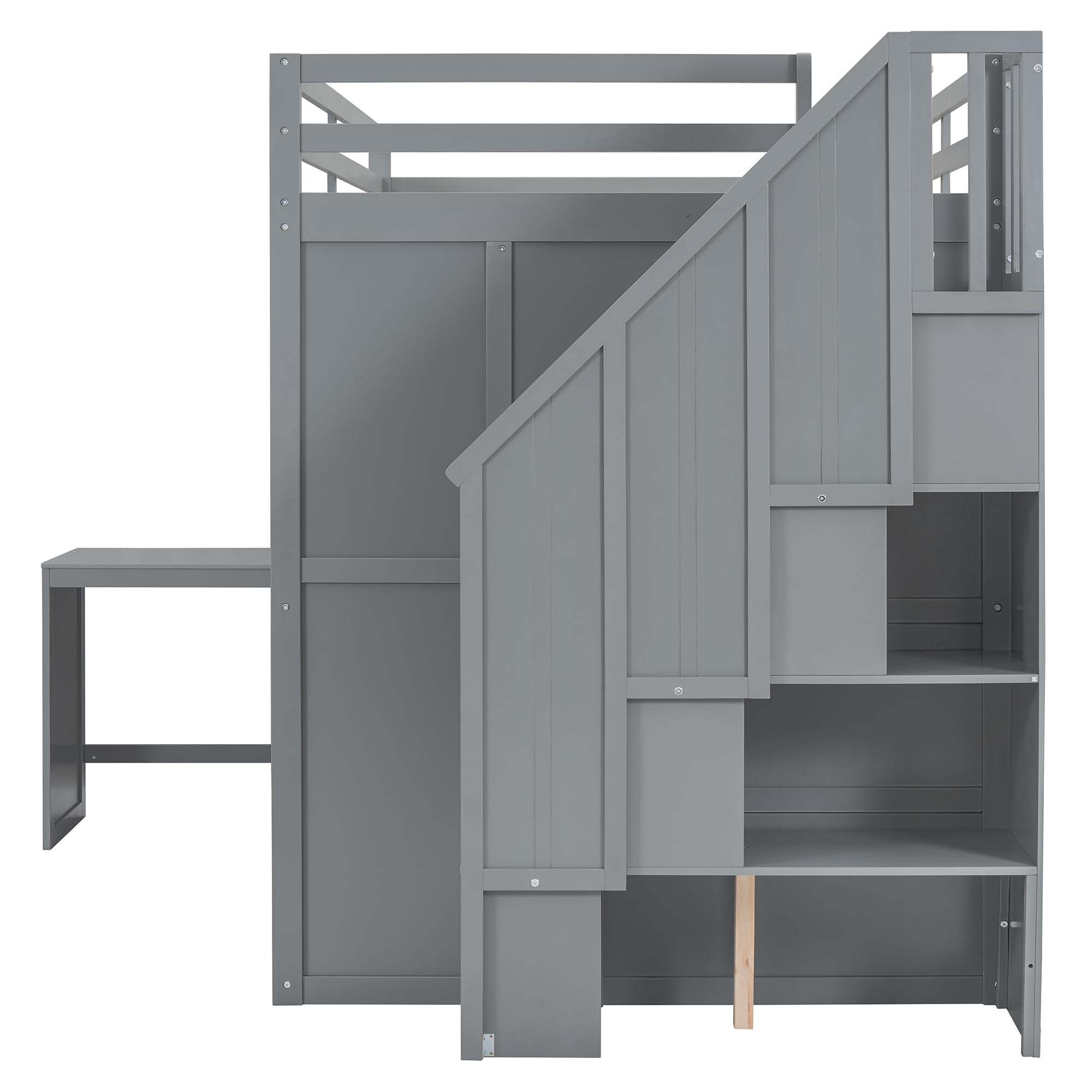 Merax Full Size Loft Bed with Wardrobe, Desk & Shelves - Sturdy Wooden Bunk Bed Frame in Grey - Perfect for Small Spaces, Dorm Rooms & Kids Bedrooms